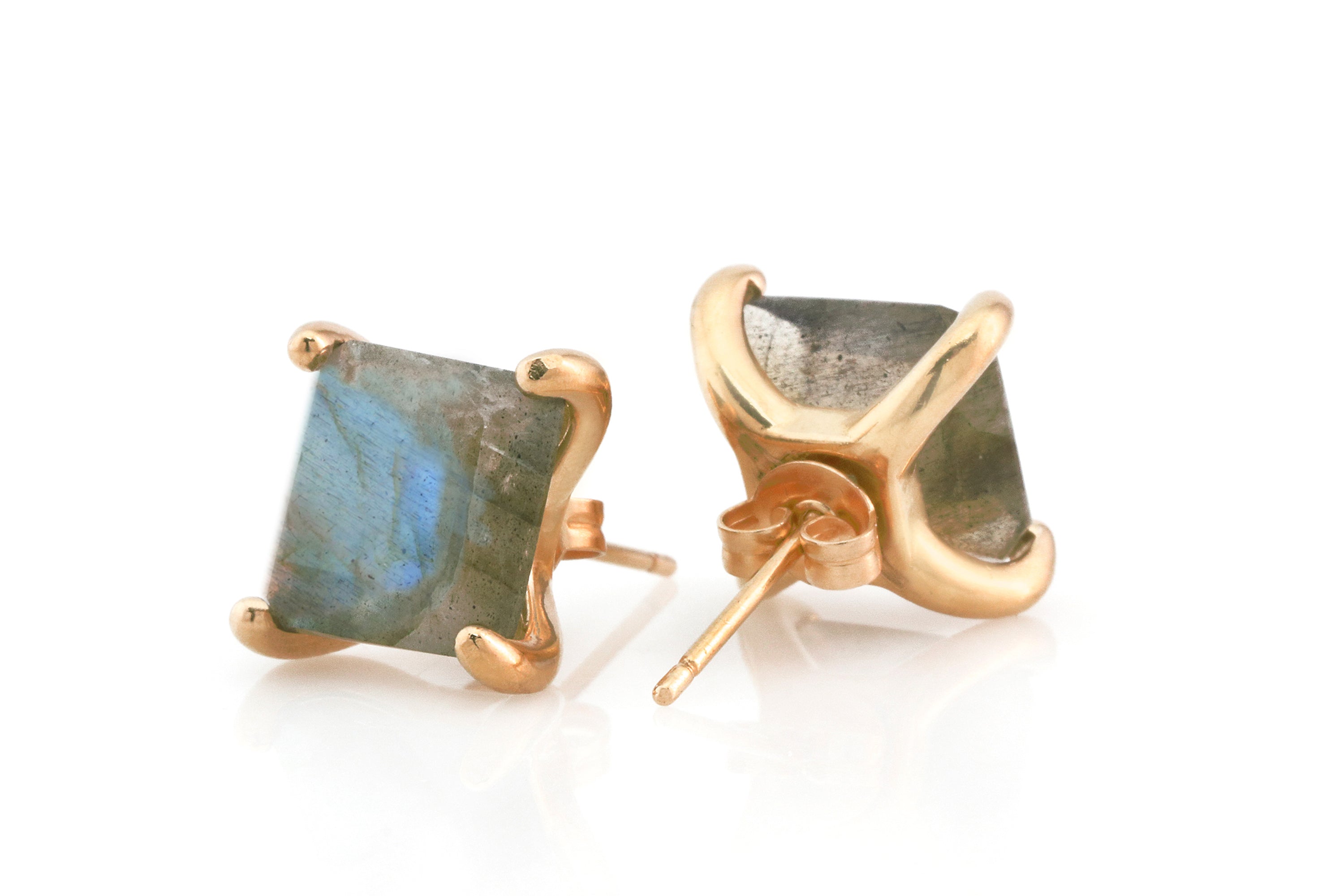 Flashy Gold Square Labradorite Earrings Earrings Anemone Unique