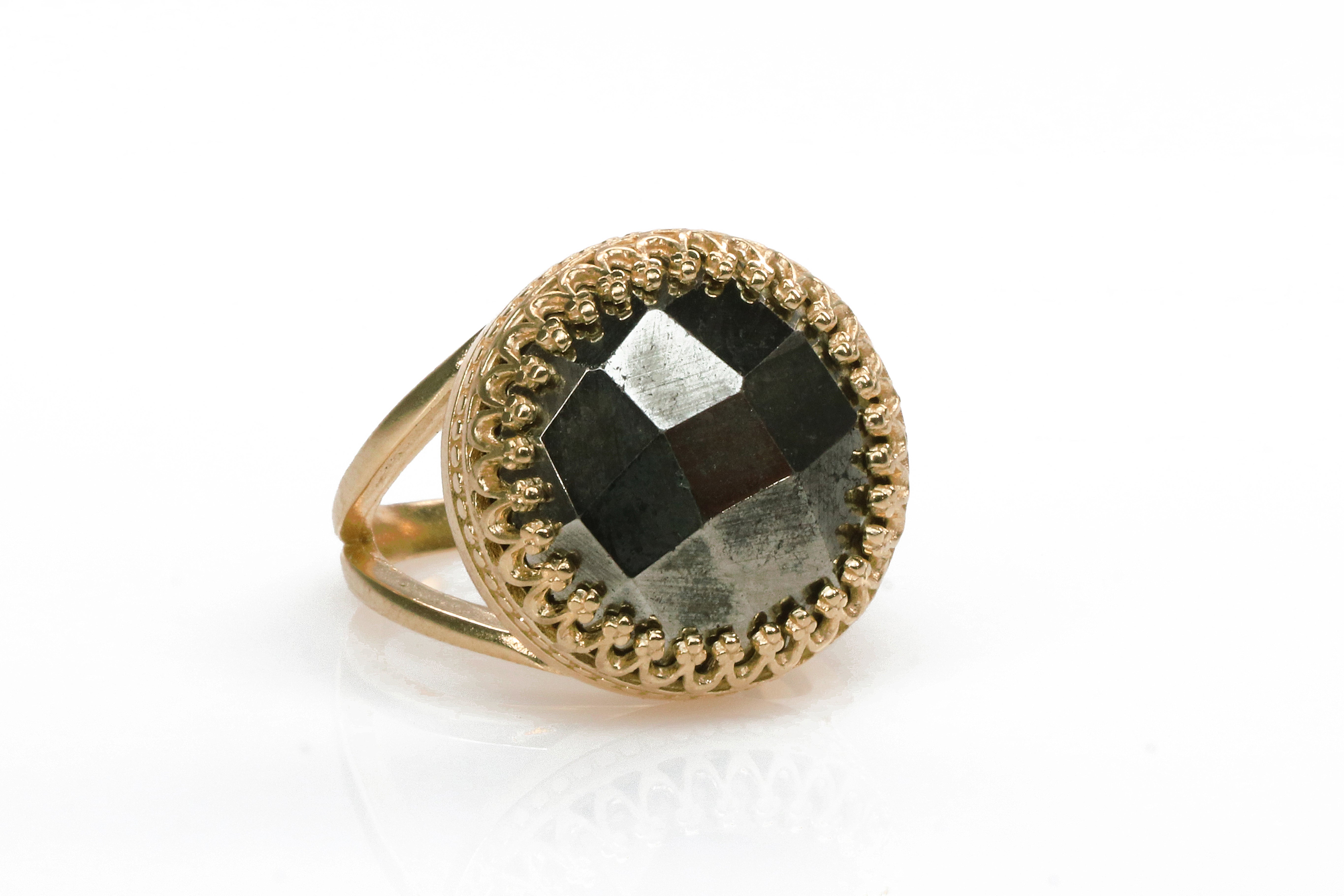Stunning Gray Pyrite 14K Gold Ring Rings Anemone Jewelry