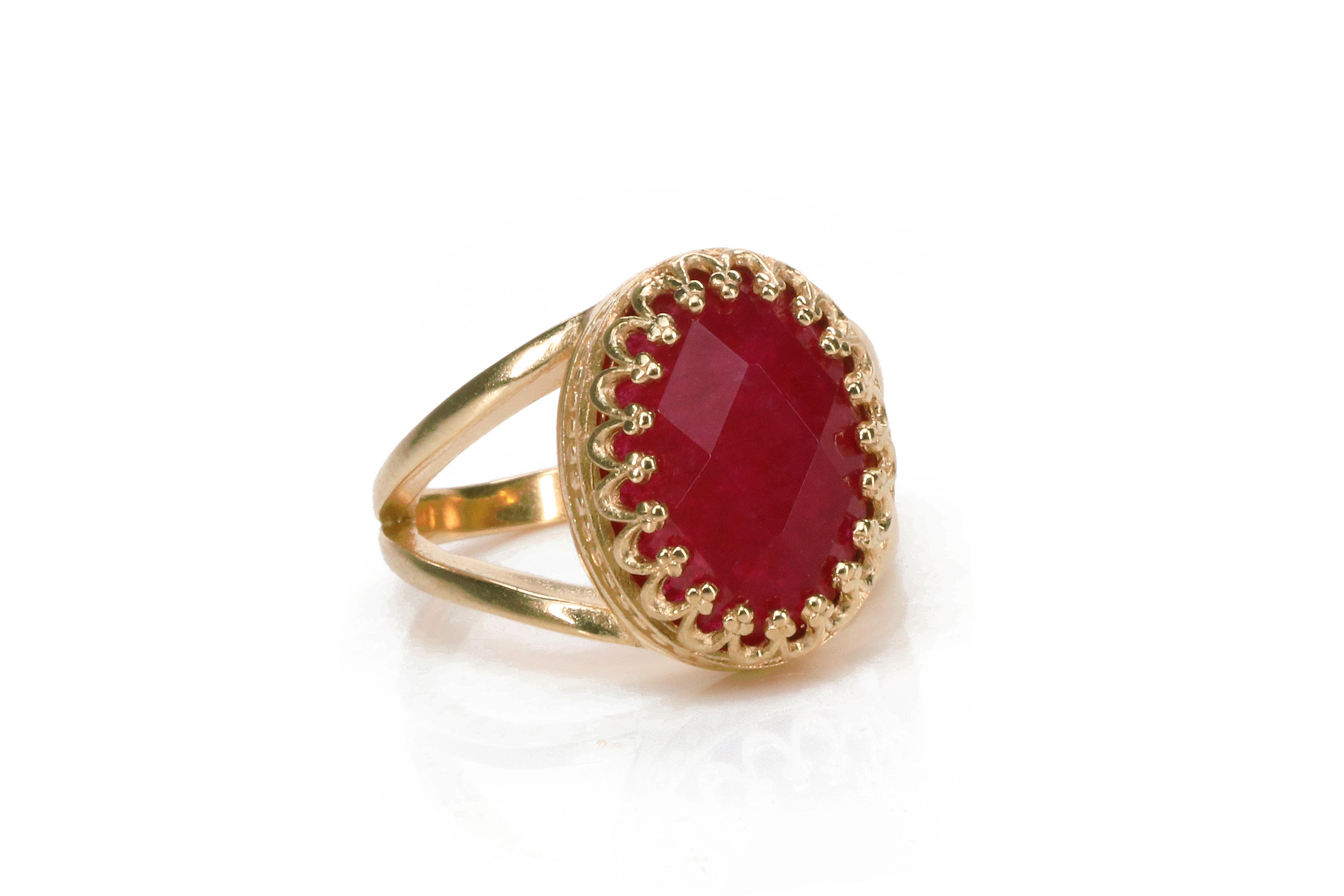 Intricate Oval Red Jade Ring Rings Anemone Jewelry