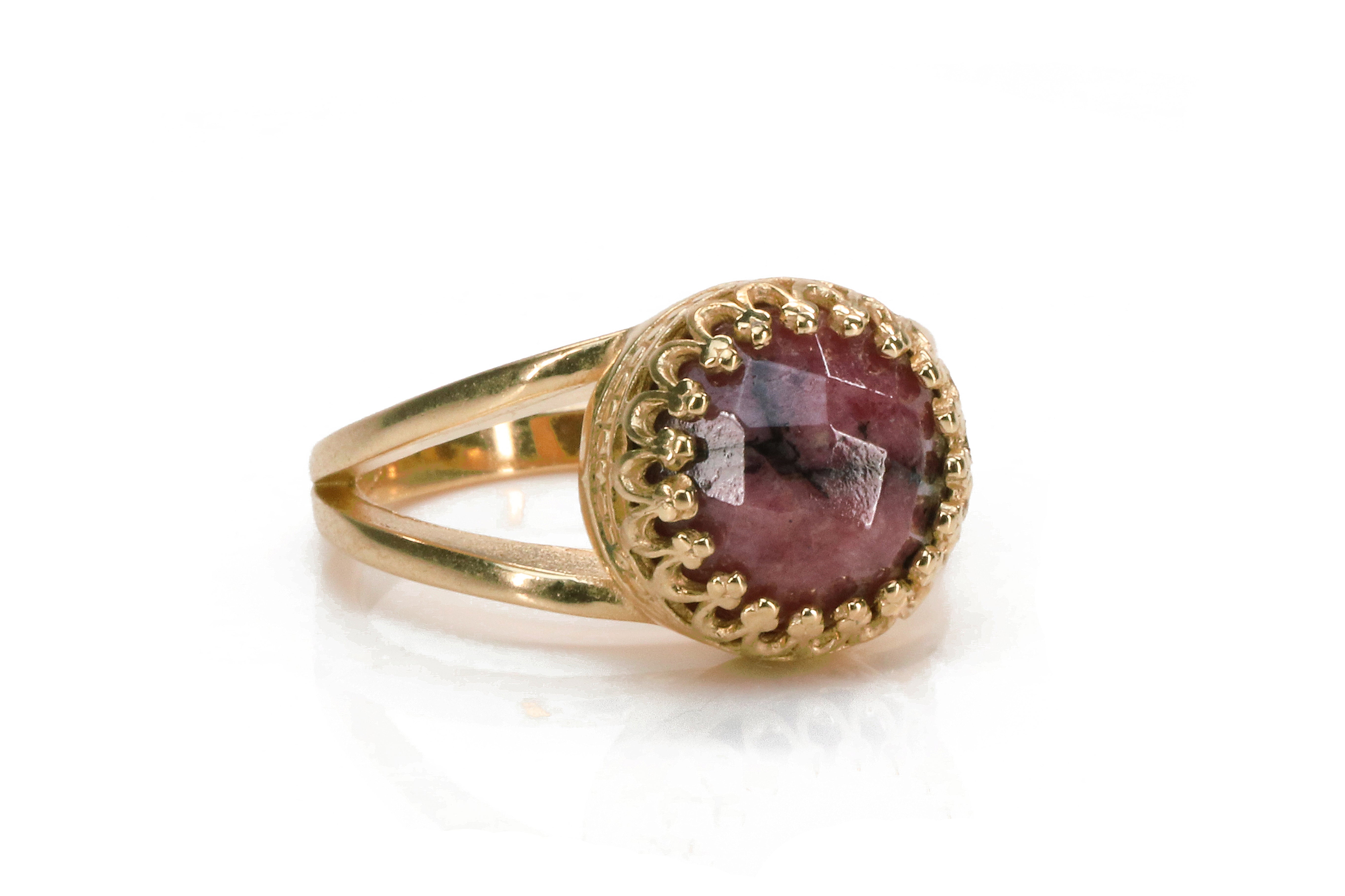 Stylish Rhodonite Ring with 14K Rose Gold-filled Band Rings Anemone Jewelry