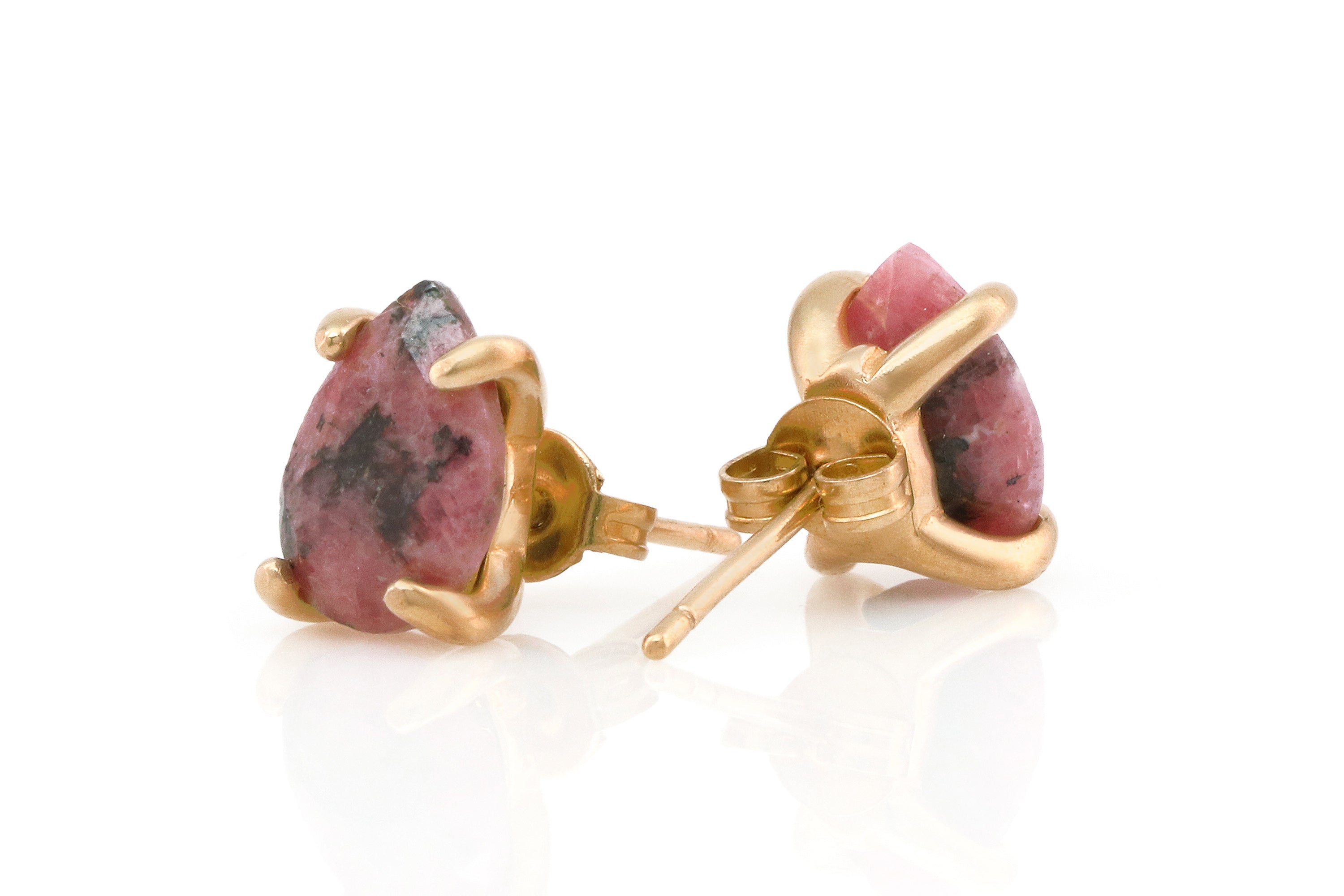 Pear Cut Rhodonite Crystal Gold Earrings Earrings Anemone Unique