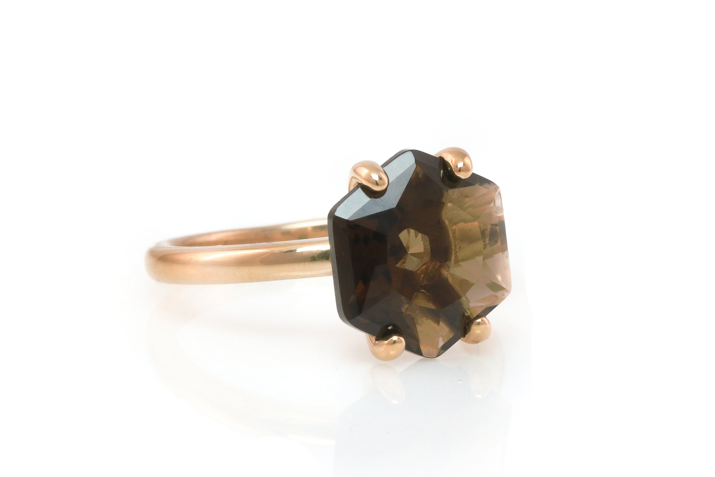 Gold Smoky Quartz Gemstone Hexagon Ring Rings Anemone Unique