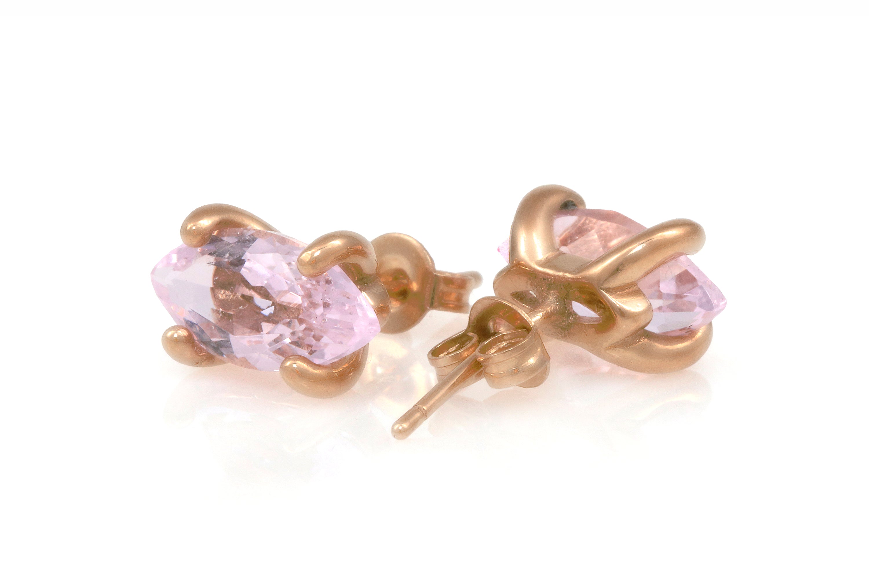 Gold Marquise Rose Quartz Earrings Earrings Anemone Unique