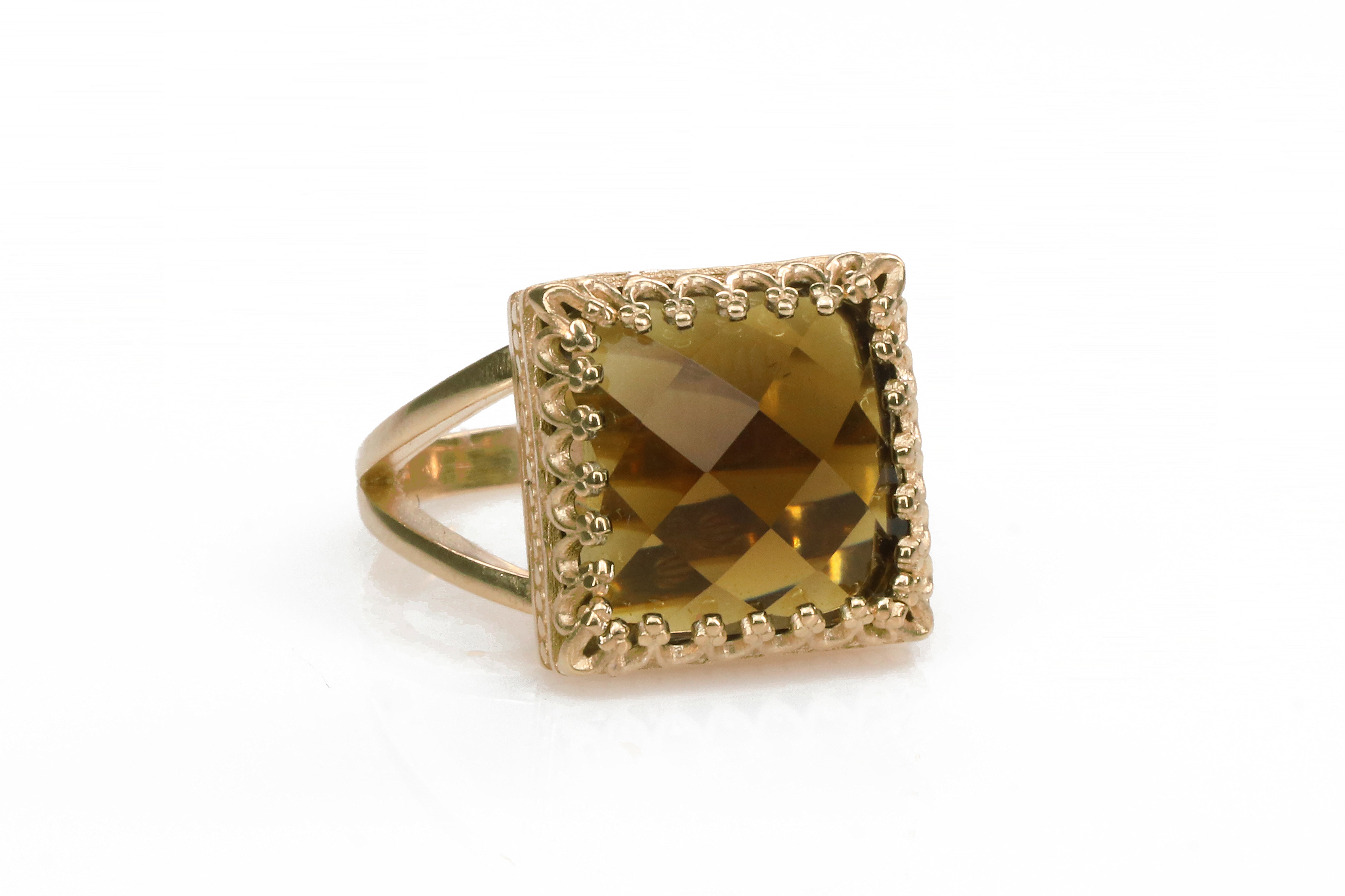 Faceted Square Smoky Quartz in 14k Gold Filled Band Rings Anemone Jewelry