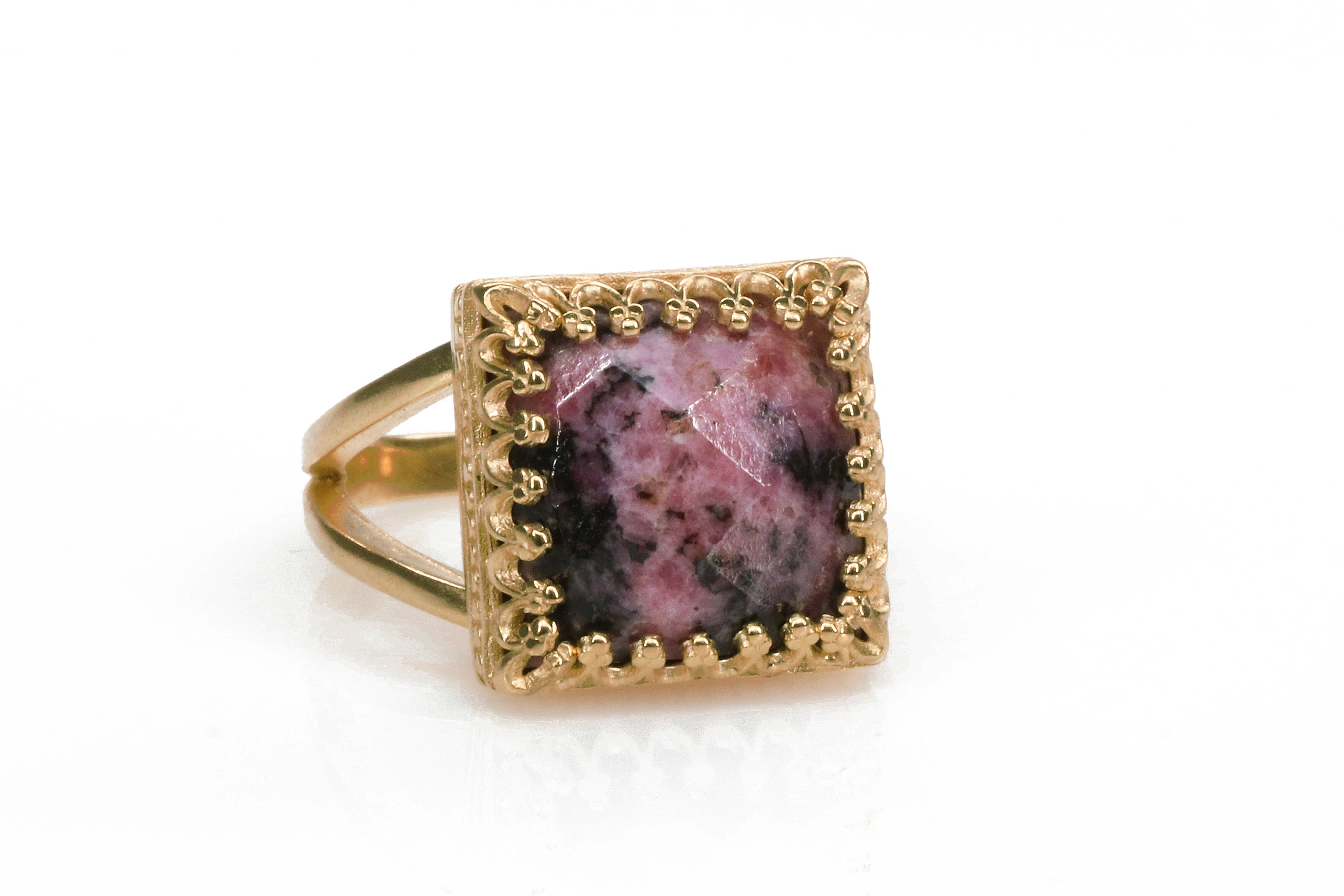 14K Rose Gold-filled Square Rhodonite Ring Rings Anemone Jewelry