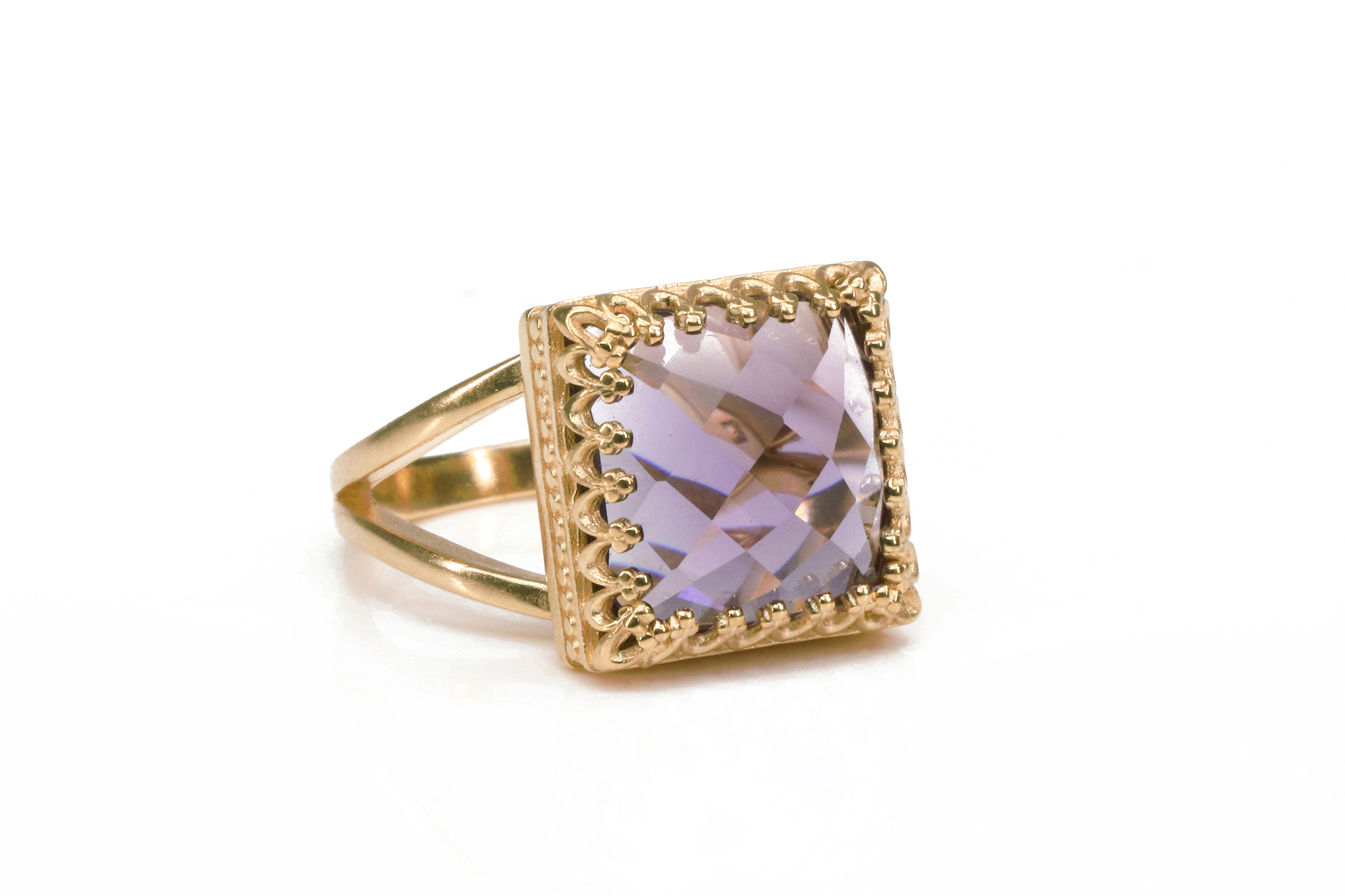 Amethyst Ring in 14k Gold-filled Double Band Rings Anemone Jewelry