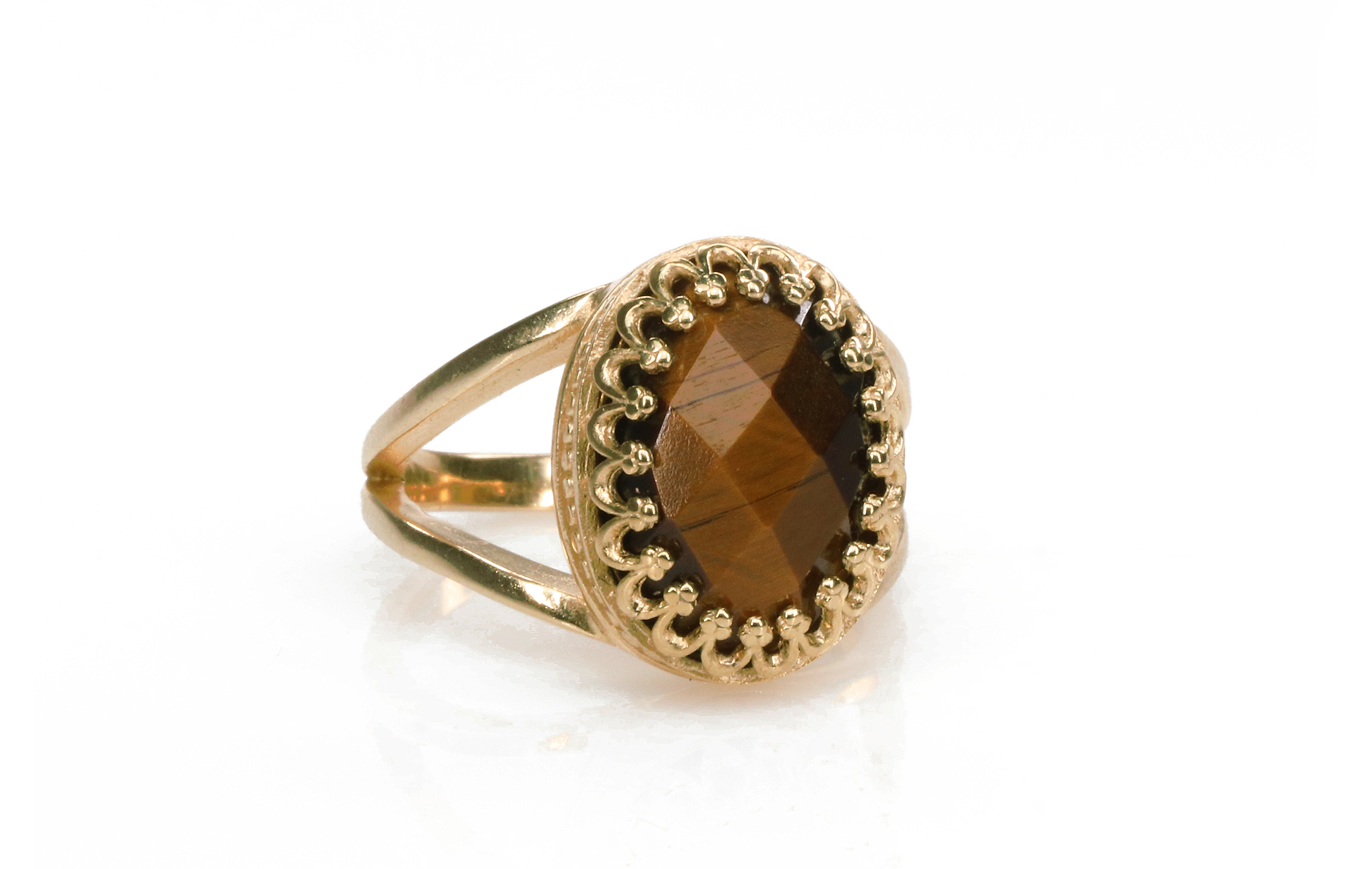 Intricate Oval Tiger Eye Ring in Rose Gold Rings Anemone Jewelry