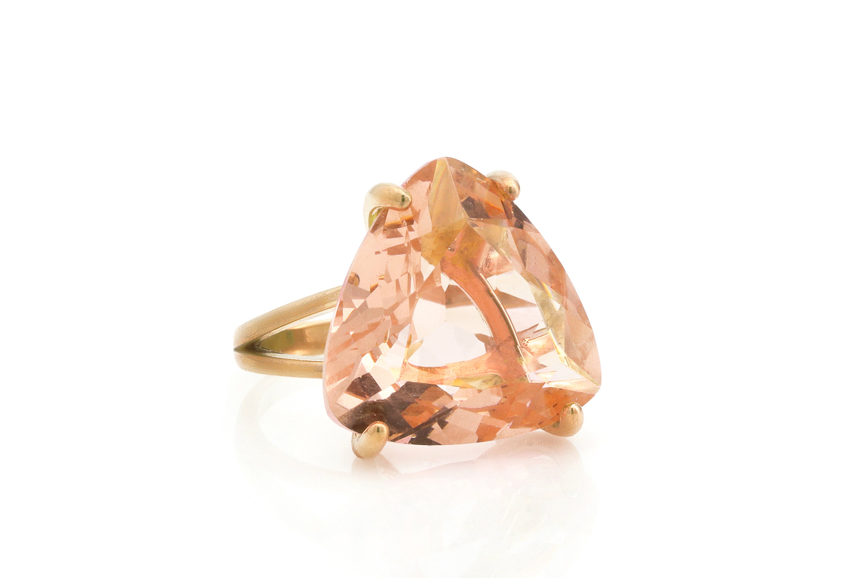 Large Trillion Morganite Gold Ring Rings Anemone Jewelry