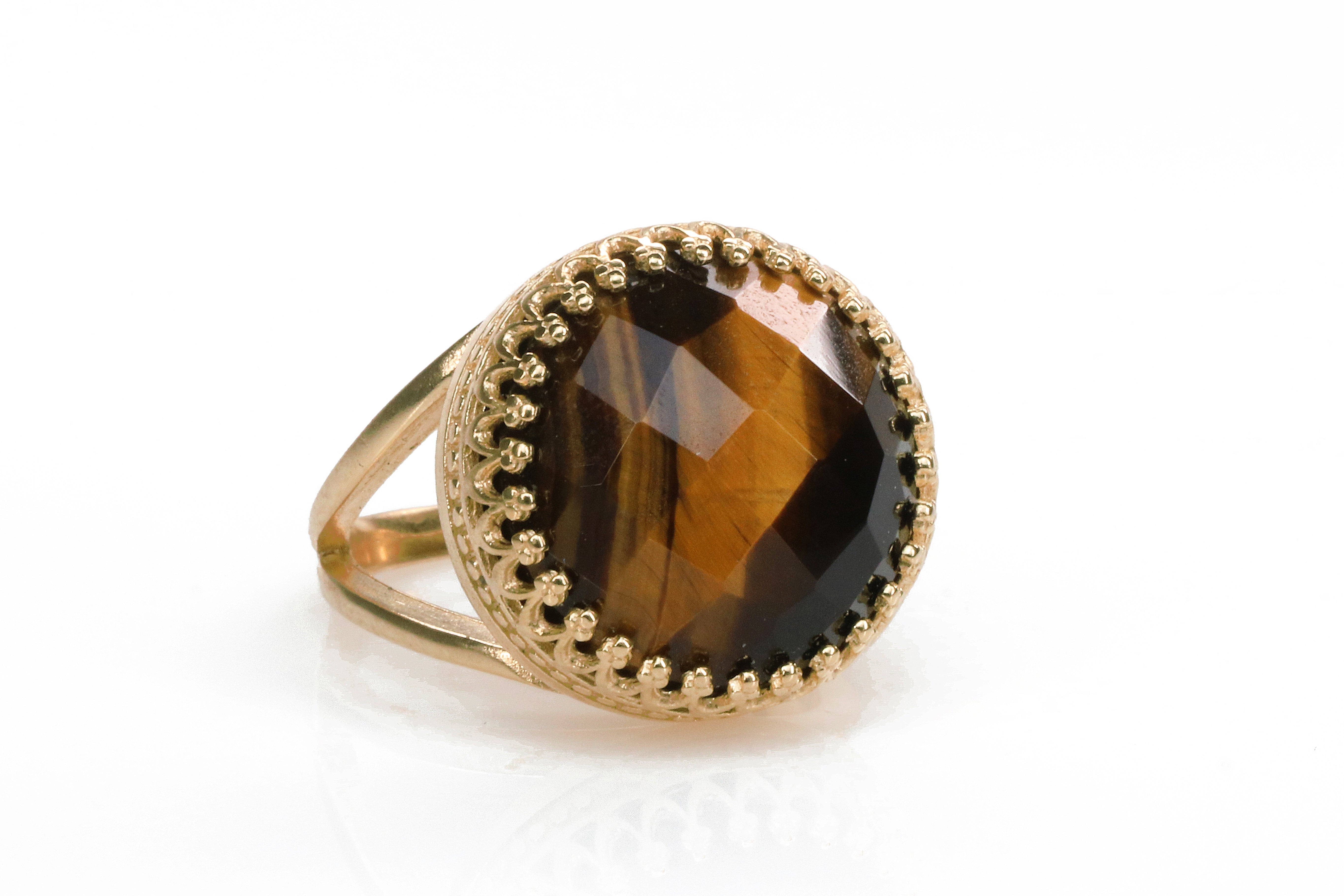 14k Gold Intricate Tiger Eye Ring Rings Anemone Jewelry
