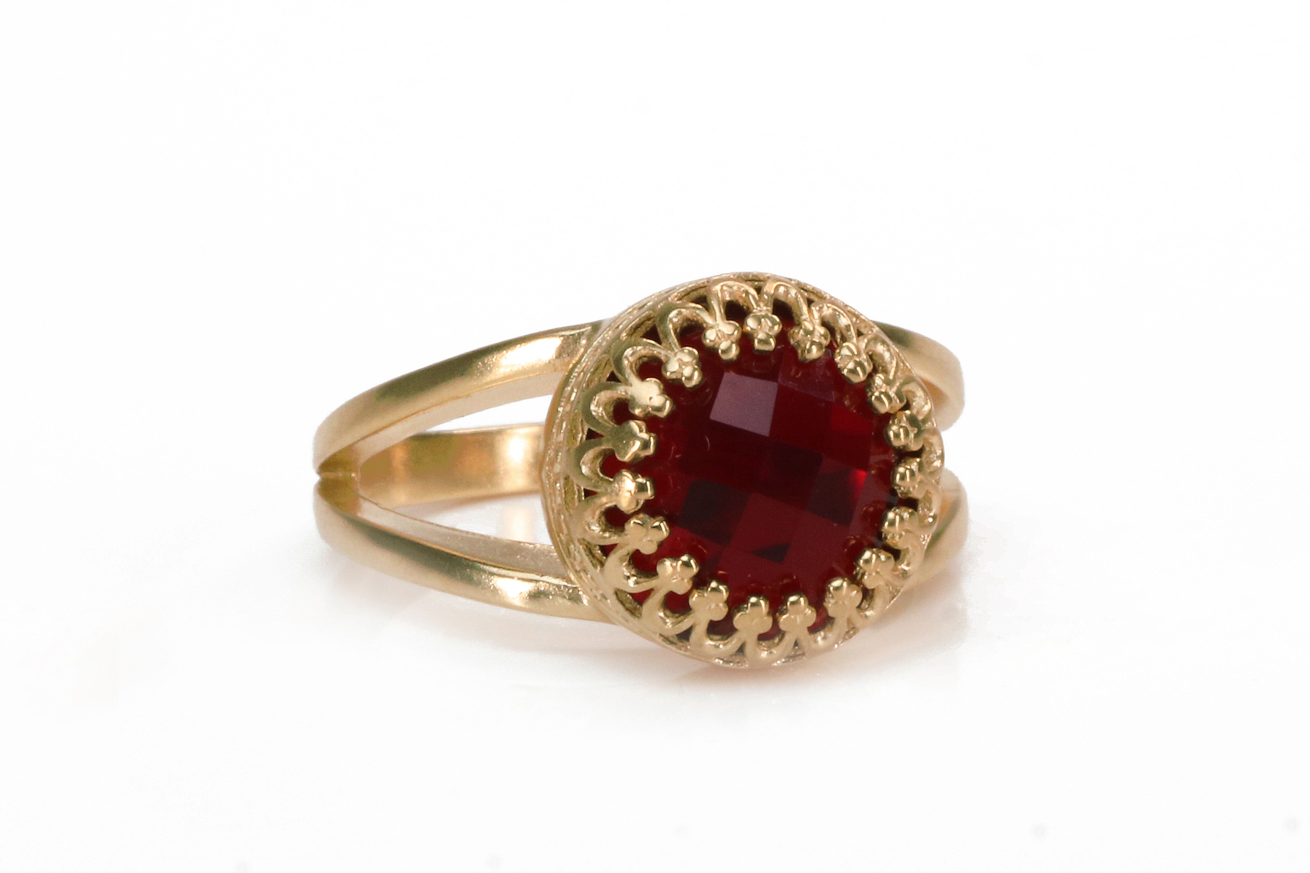 Round Garnet Double Banded Rose Gold Ring Rings Anemone Jewelry