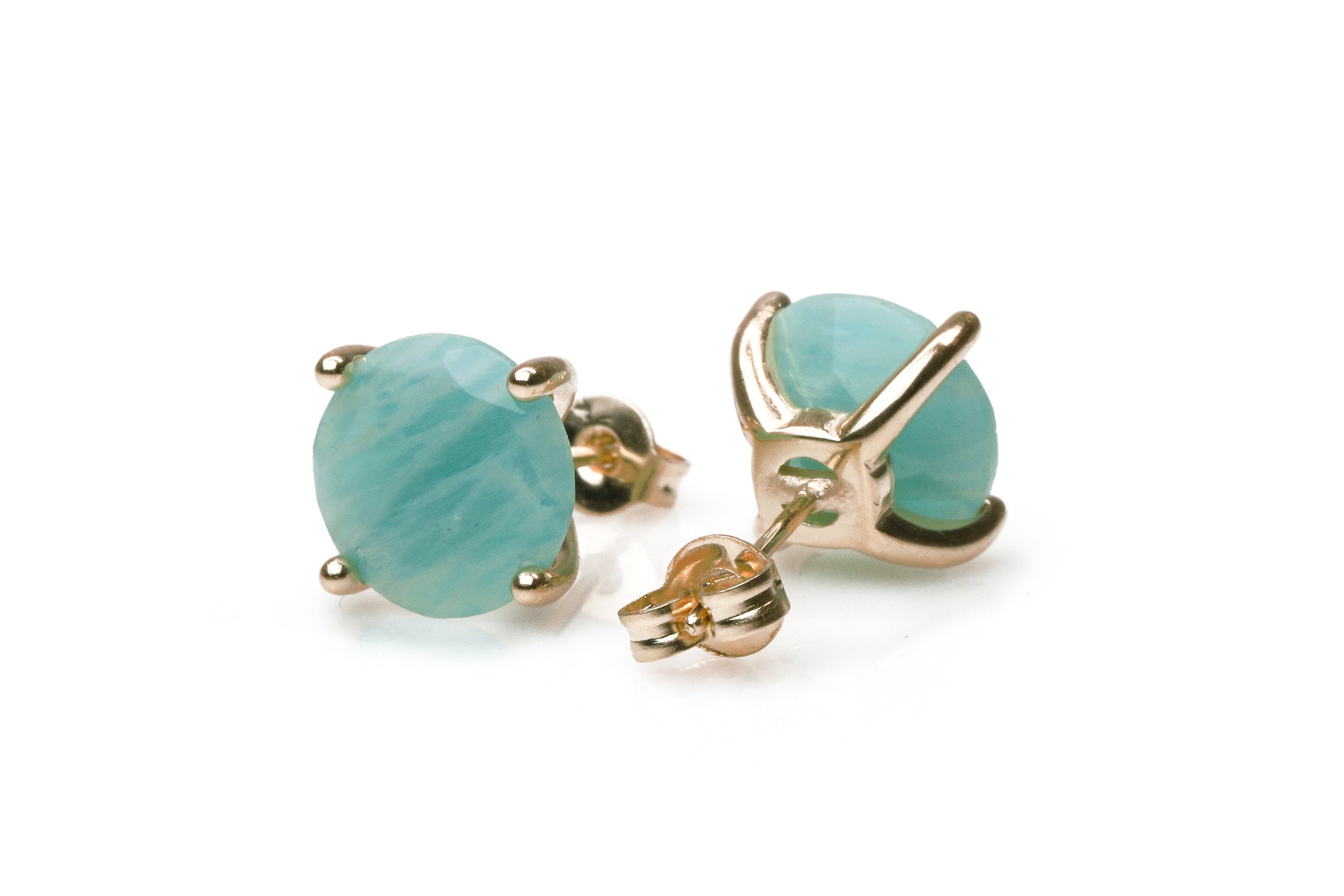 Fascinating Round Amazonite Earrings in Gold Earrings Anemone Unique