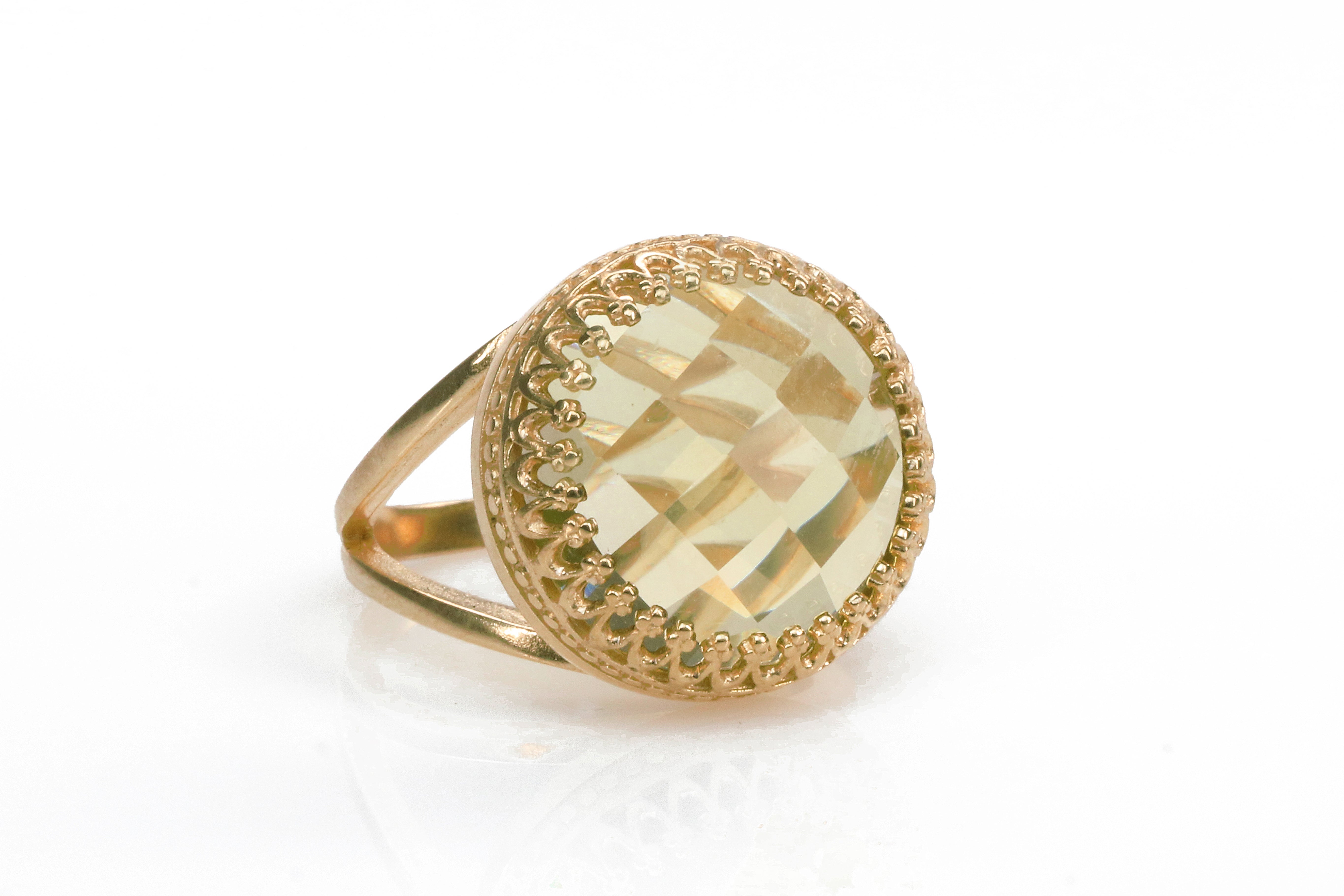 Faceted Lemon Quartz Victorian 14k Gold Filled Ring Rings Anemone Jewelry