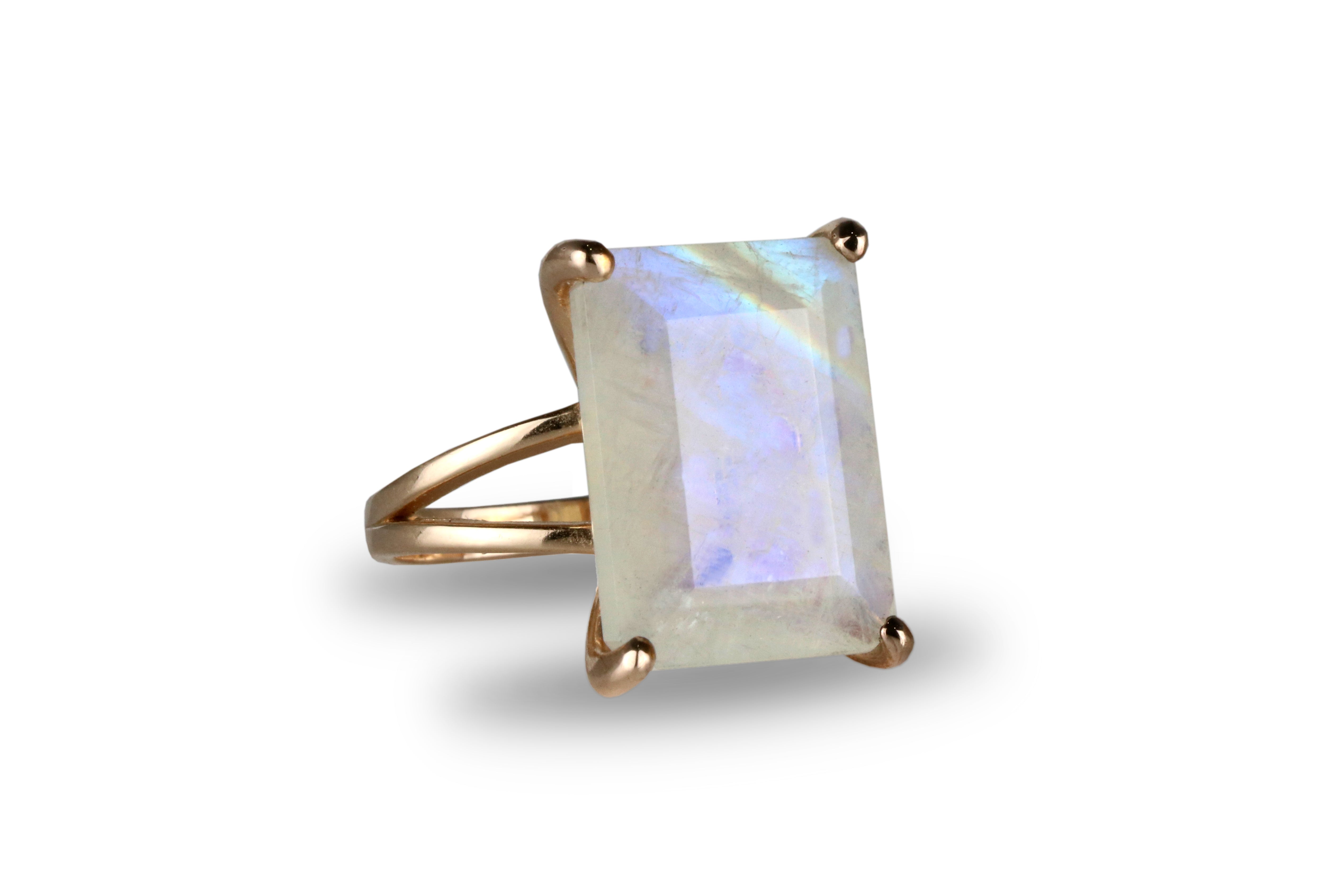Rectangle Moonstone Ring in 14k Gold Prongs Rings Anemone Jewelry
