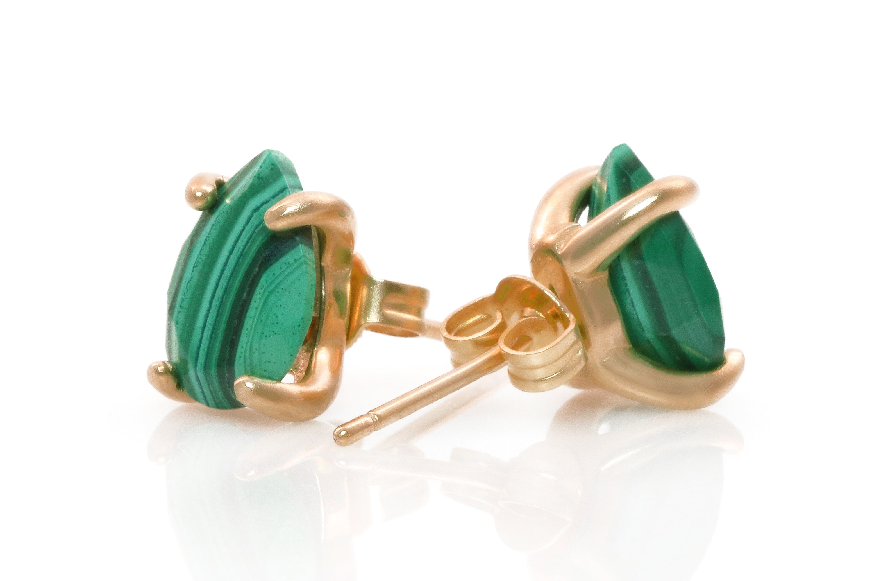 Banded Malachite Gold Stud Earrings Earrings Anemone Unique