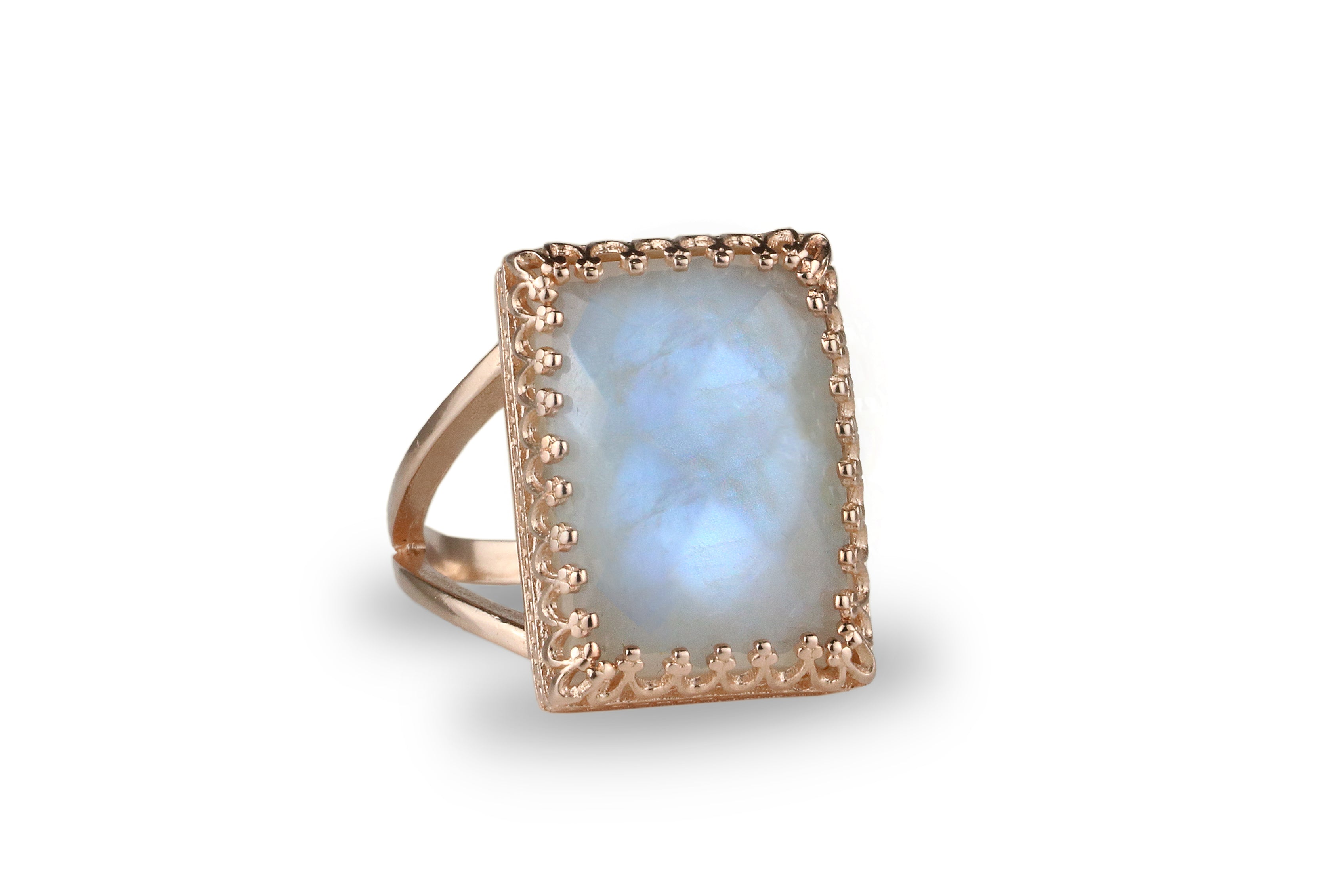 Intricate Moonstone Ring in Rose Gold Rings Anemone Jewelry