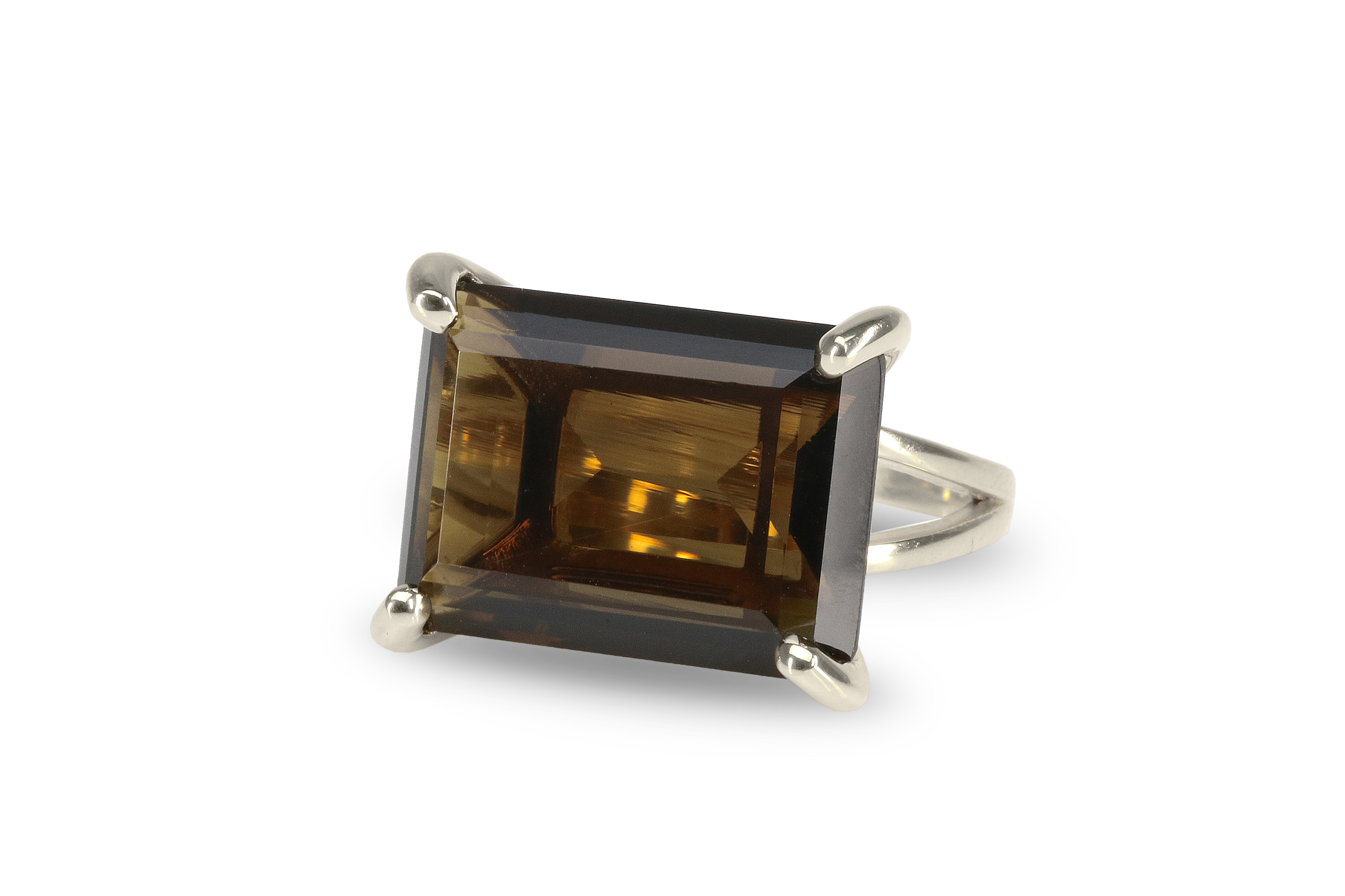 Rectangle Smoky Quartz Silver Ring Rings Anemone Jewelry