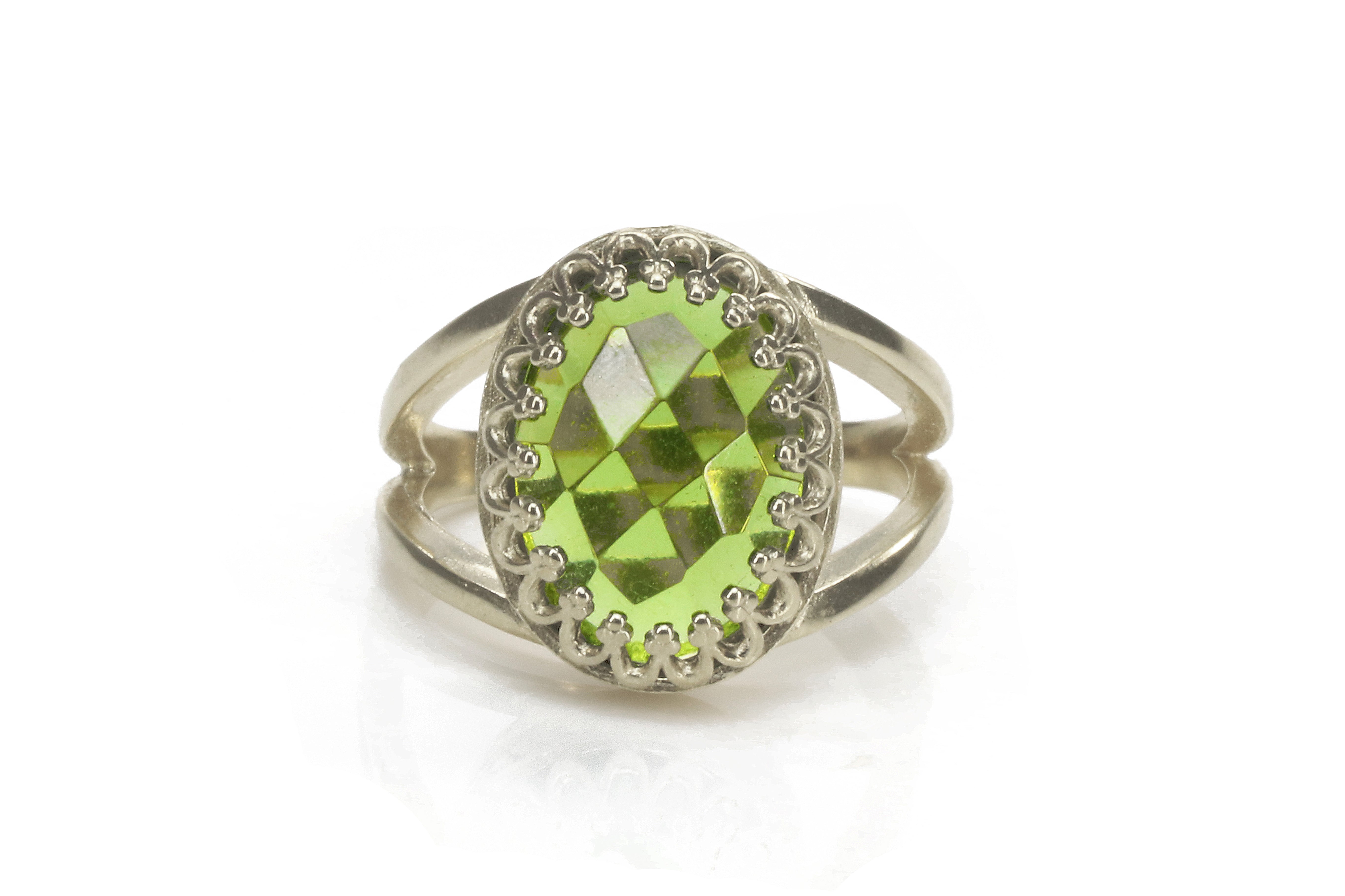 Oval Peridot Birthstone in Sterling Silver Rings Anemone Jewelry