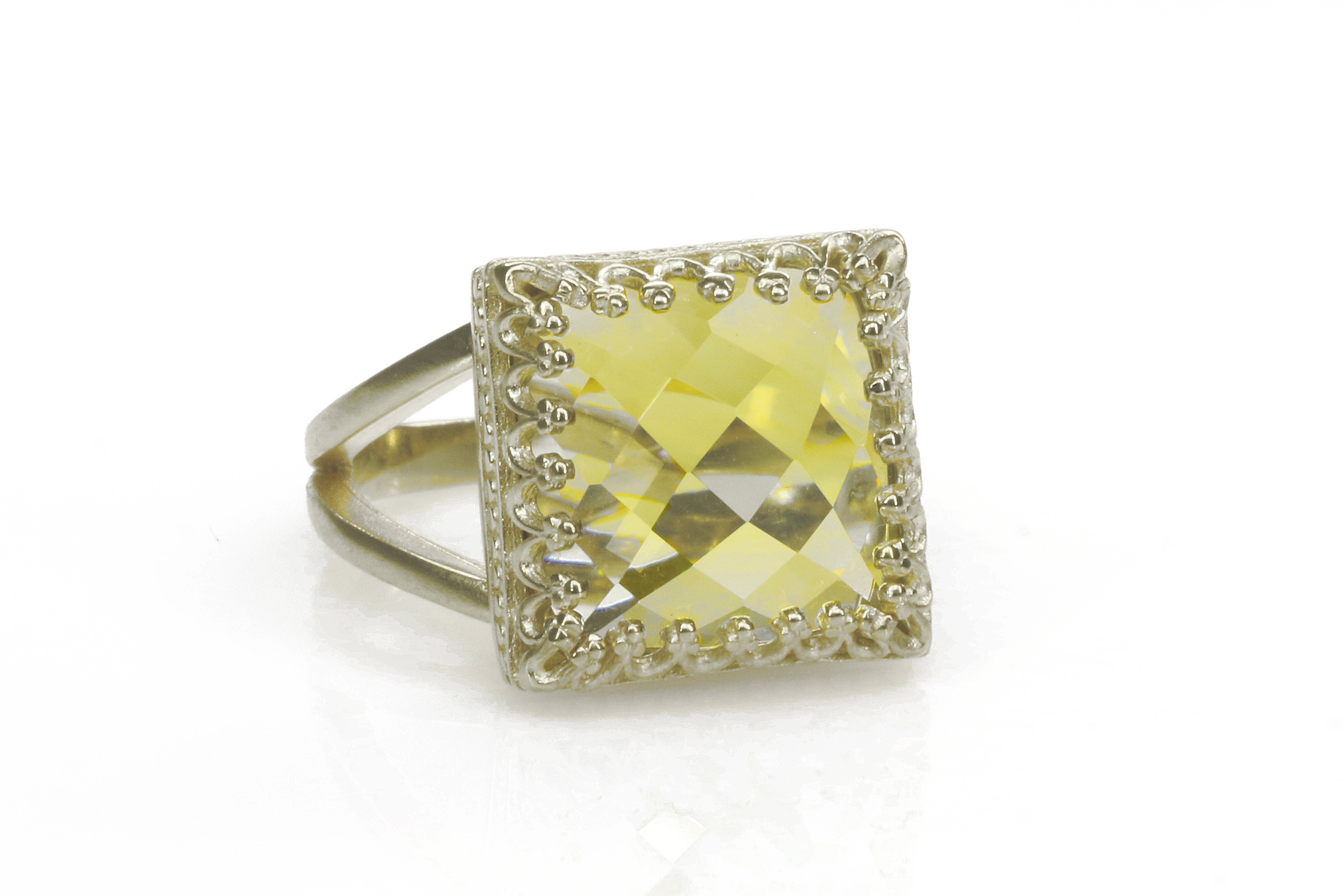 Lemon Quartz 925 Sterling Silver in Prong Setting Rings Anemone Jewelry