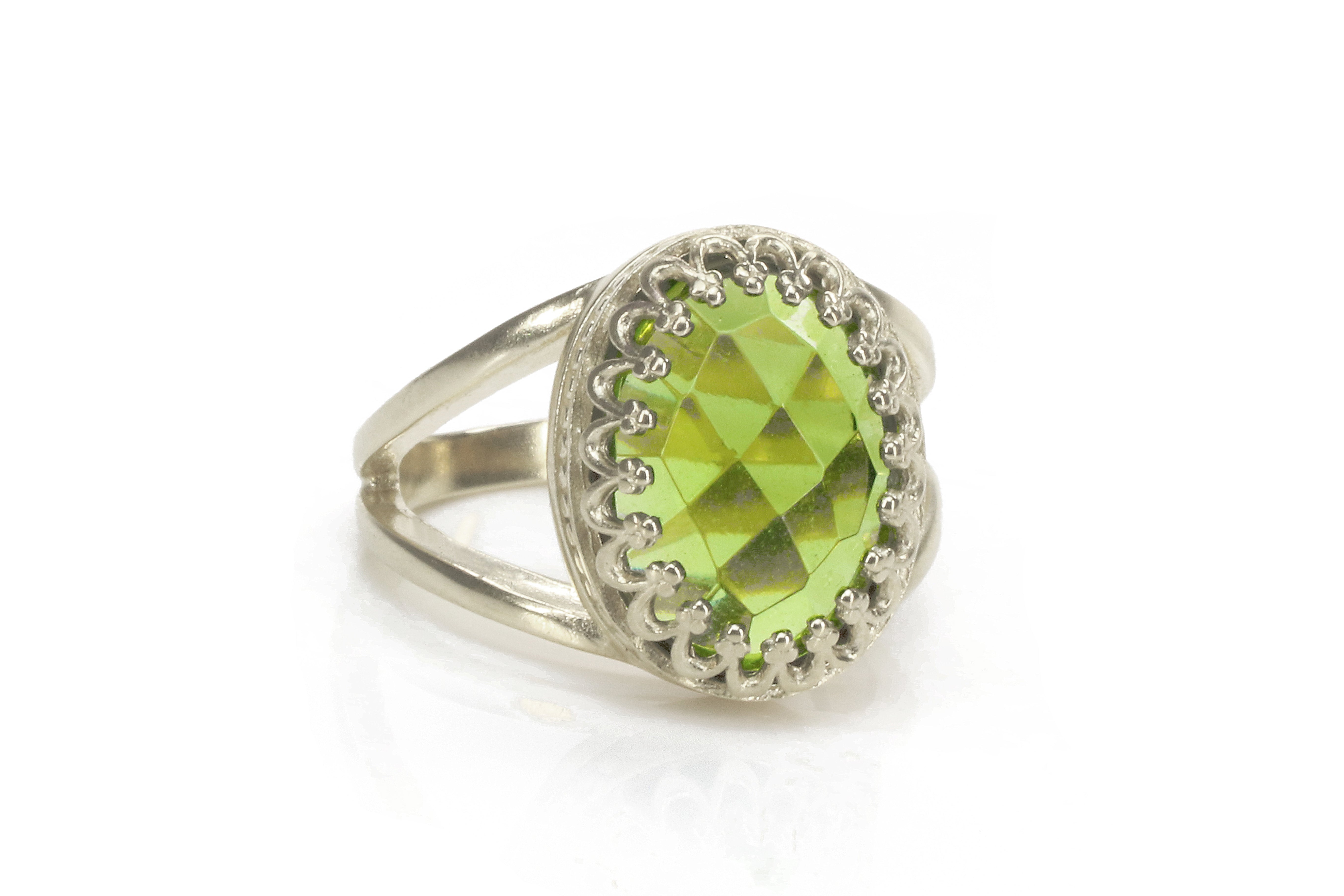 Oval Peridot Birthstone in Sterling Silver Rings Anemone Jewelry