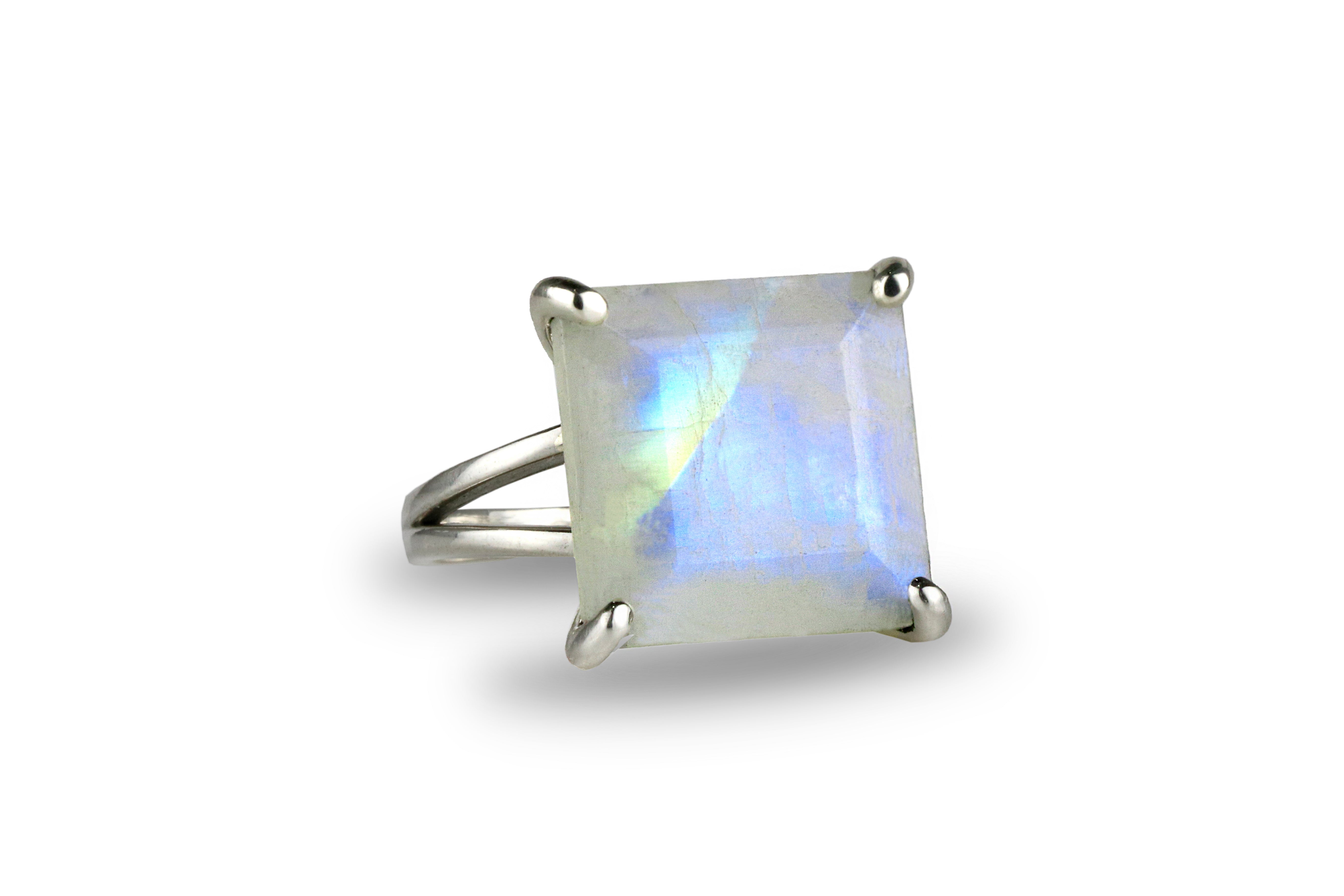 Charming Rainbow Moonstone in 925 Sterling Silver Rings Anemone Jewelry