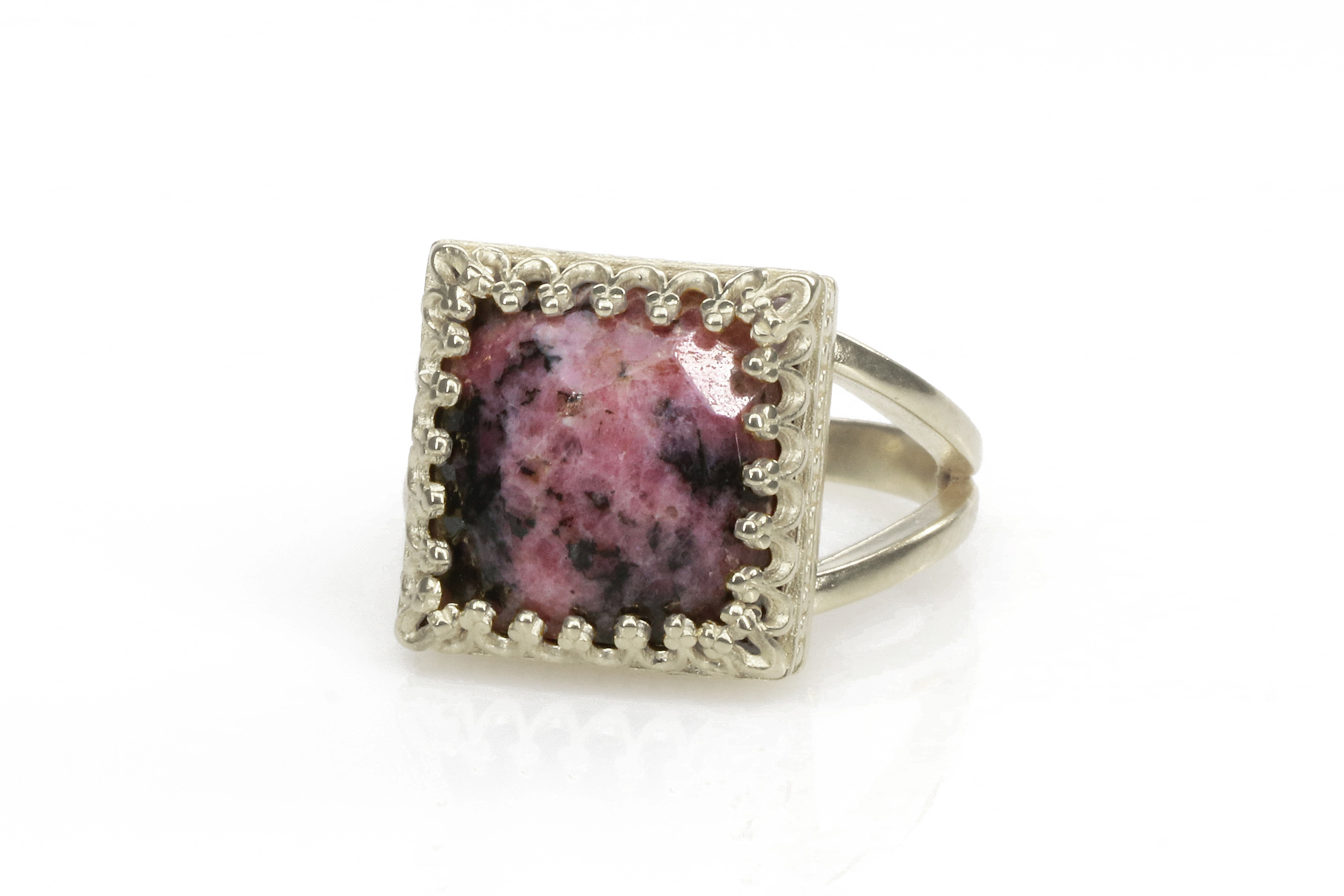 12x12mm Square Cut Red Rhodonite in Silver Rings Anemone Jewelry