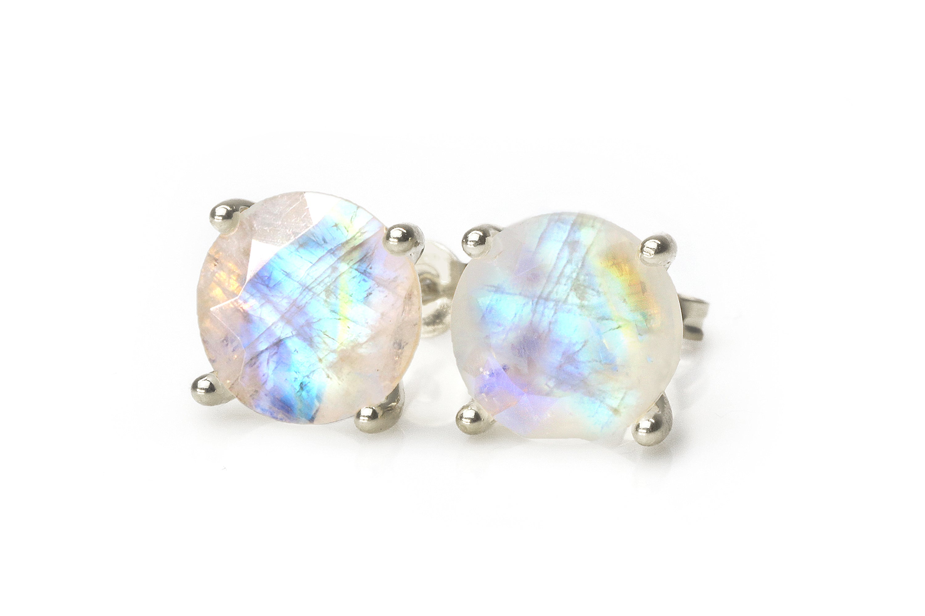 Round Moonstone Womens Silver Stud Earrings Earrings Anemone Unique