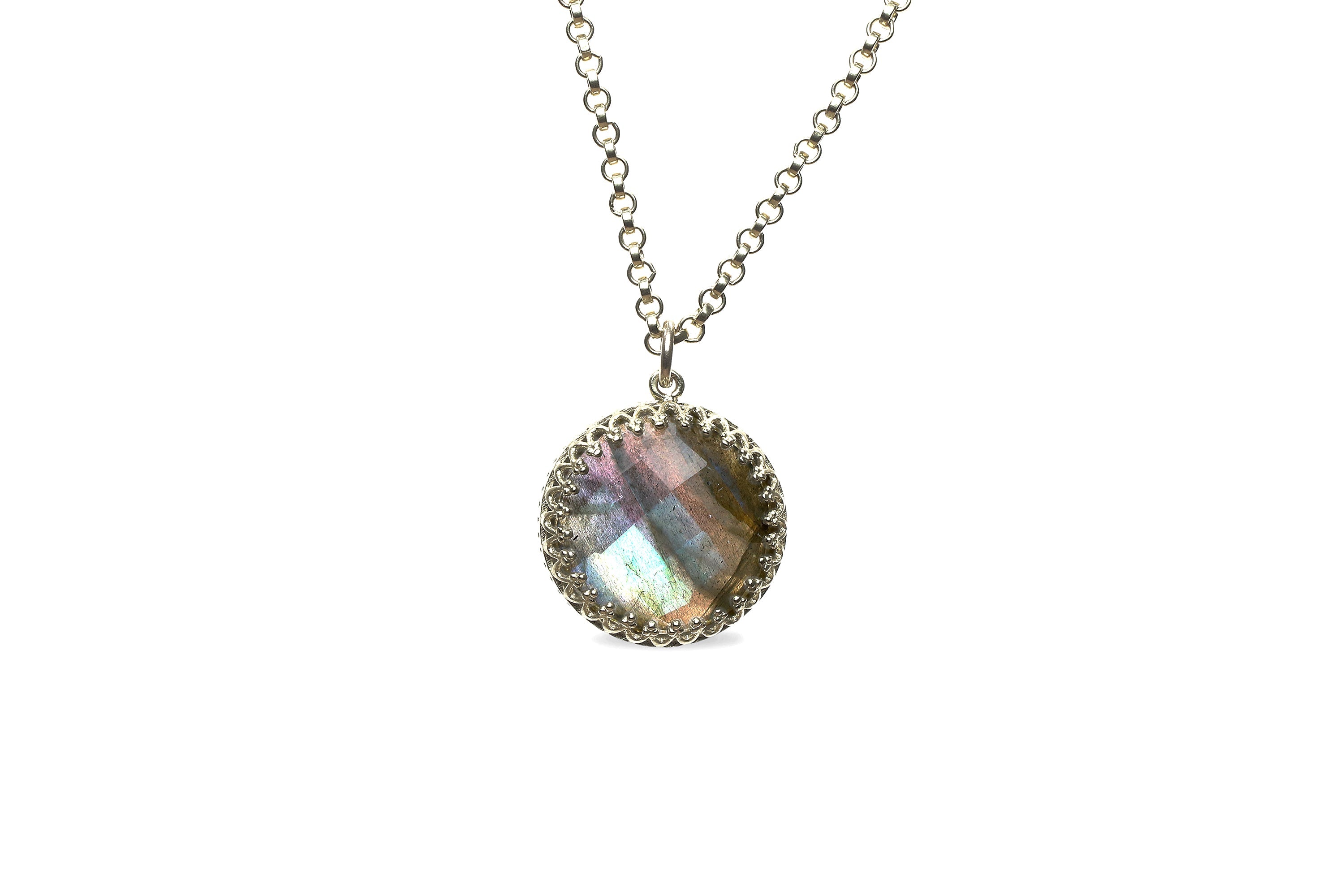 Gold Round Labradorite Pendant Necklace necklaces Anemone Jewelry