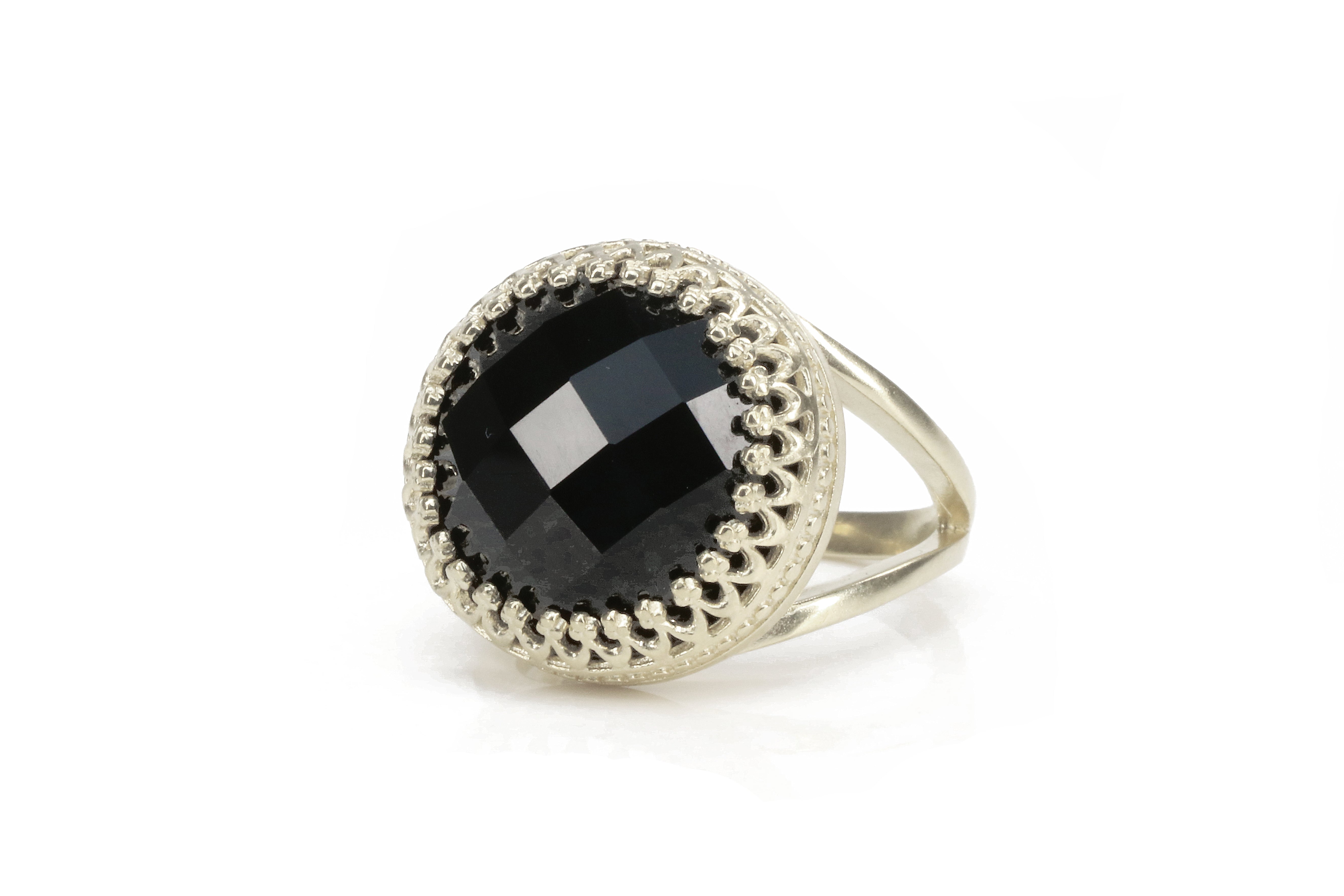 Round Black Onyx in 14k Rose Gold Ring Rings Anemone Jewelry