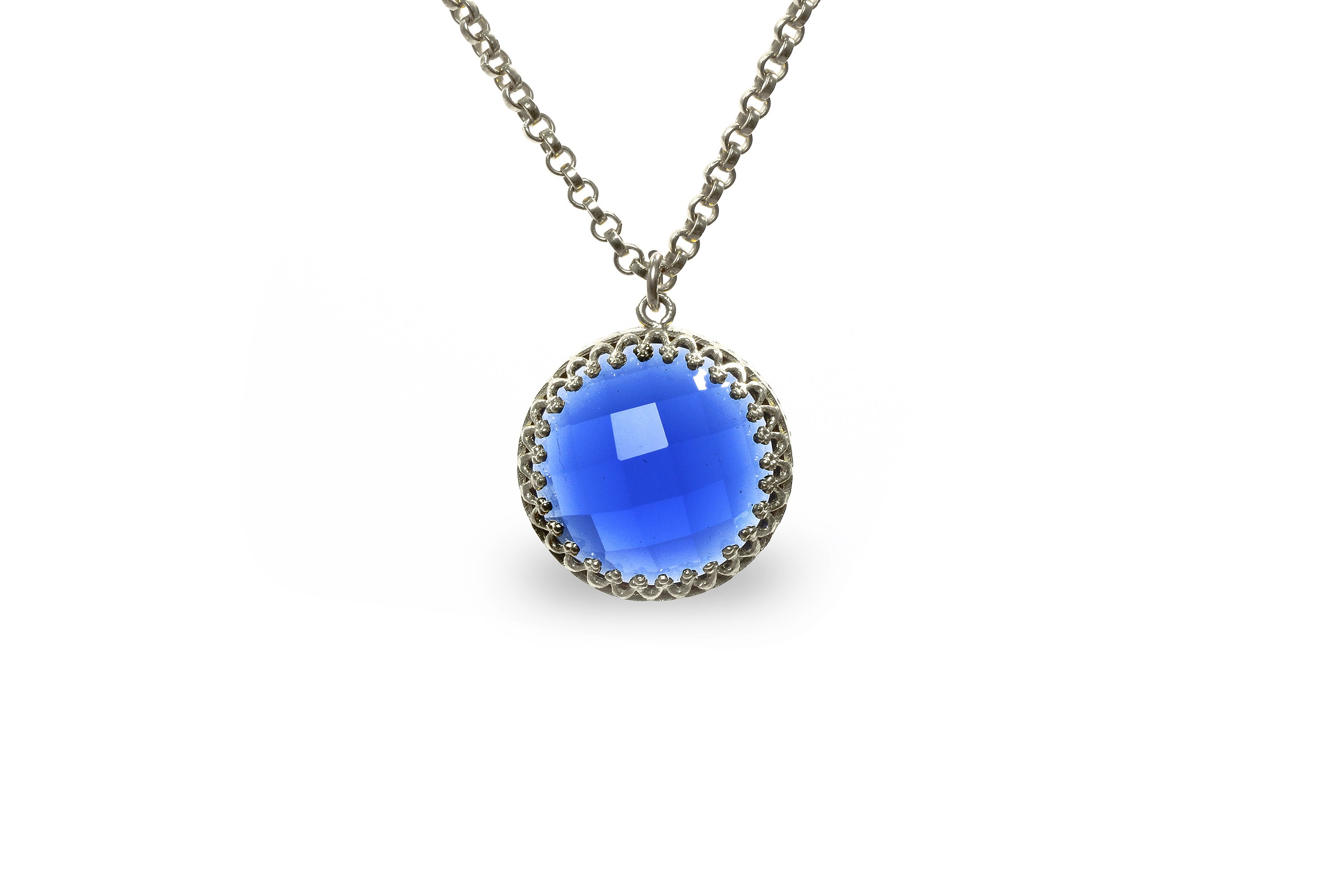 Round Blue Sapphire Necklace in Gold necklaces Anemone Jewelry