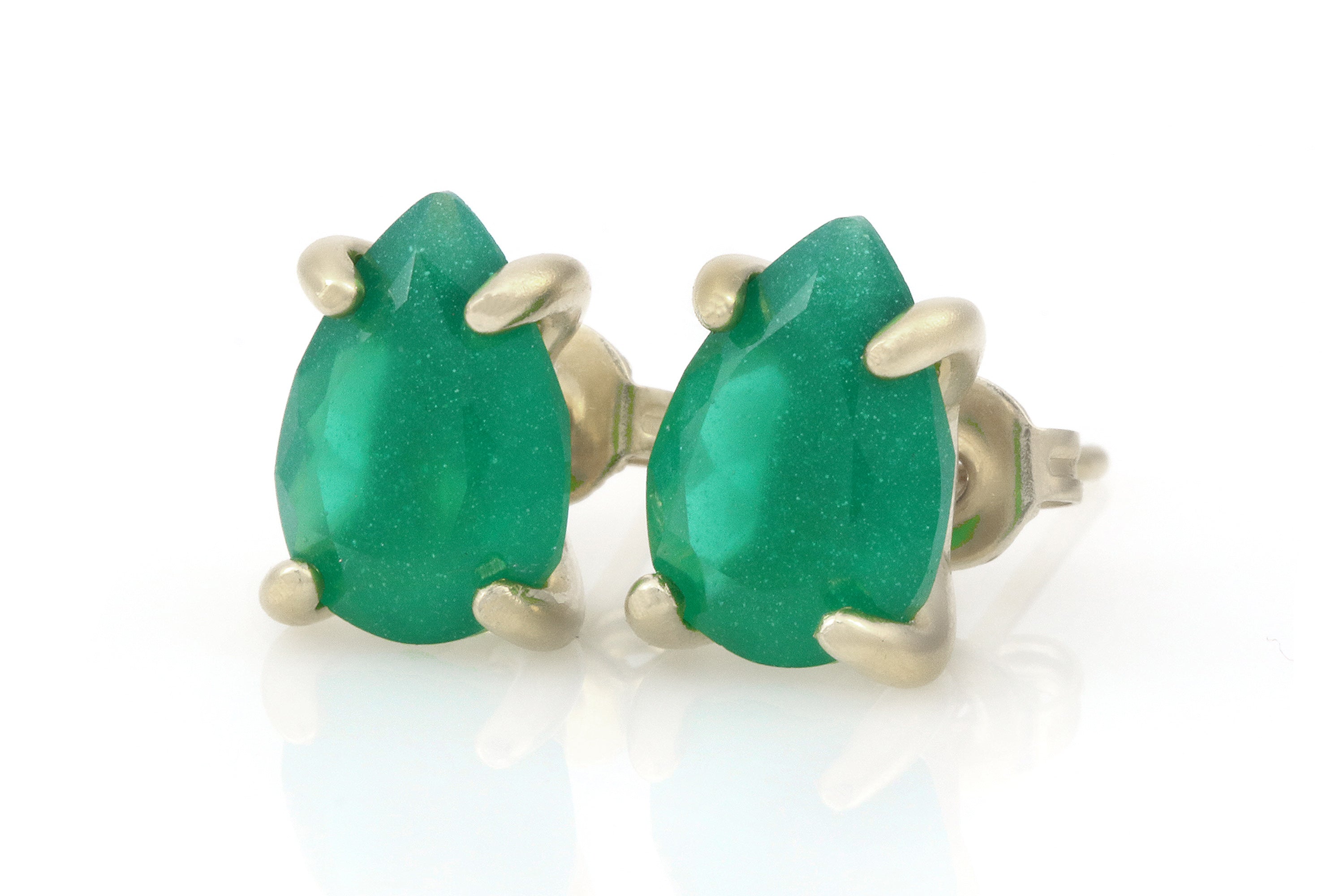 Cute Green Onyx Gold Earrings Earrings Anemone Unique