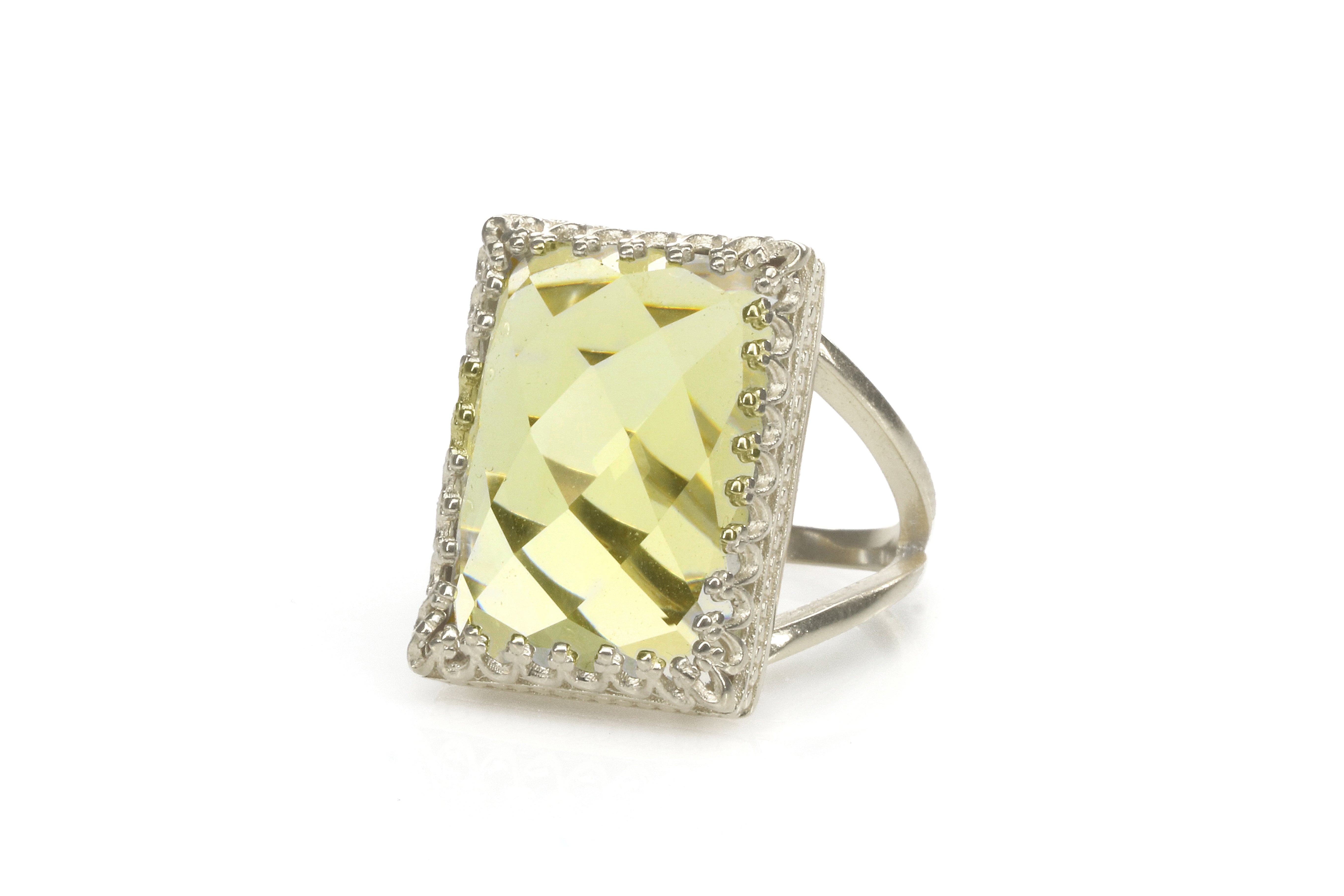 Unique 15CT Lemon Quartz in 925 Sterling Silver Rings Anemone Jewelry