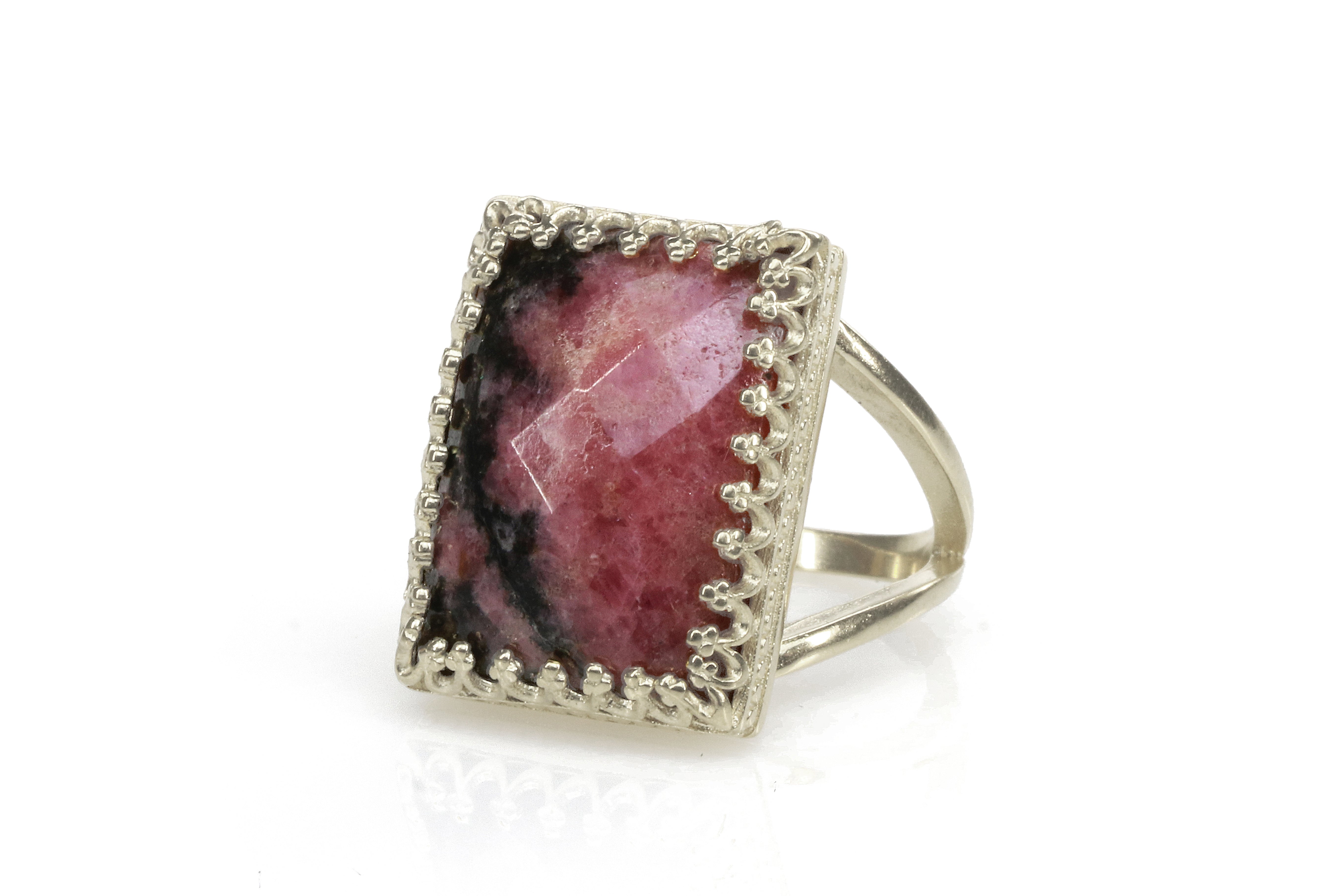 Statement Rectangle Cut Rhodonite 14k Gold Ring Rings Anemone Jewelry