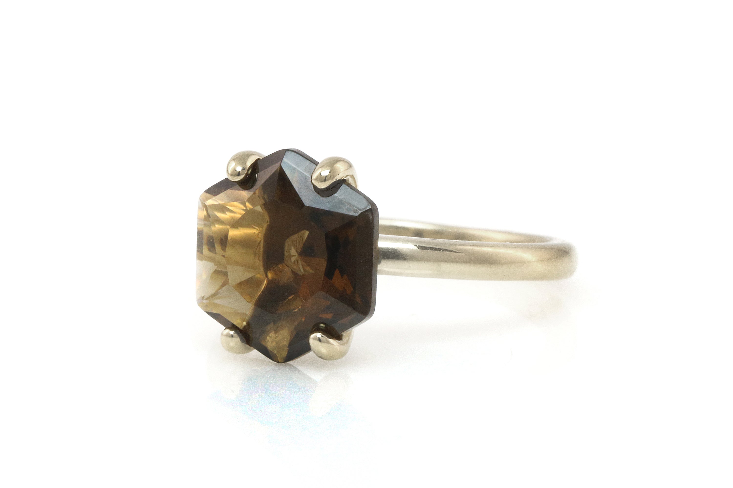 Gold Smoky Quartz Gemstone Hexagon Ring Rings Anemone Unique