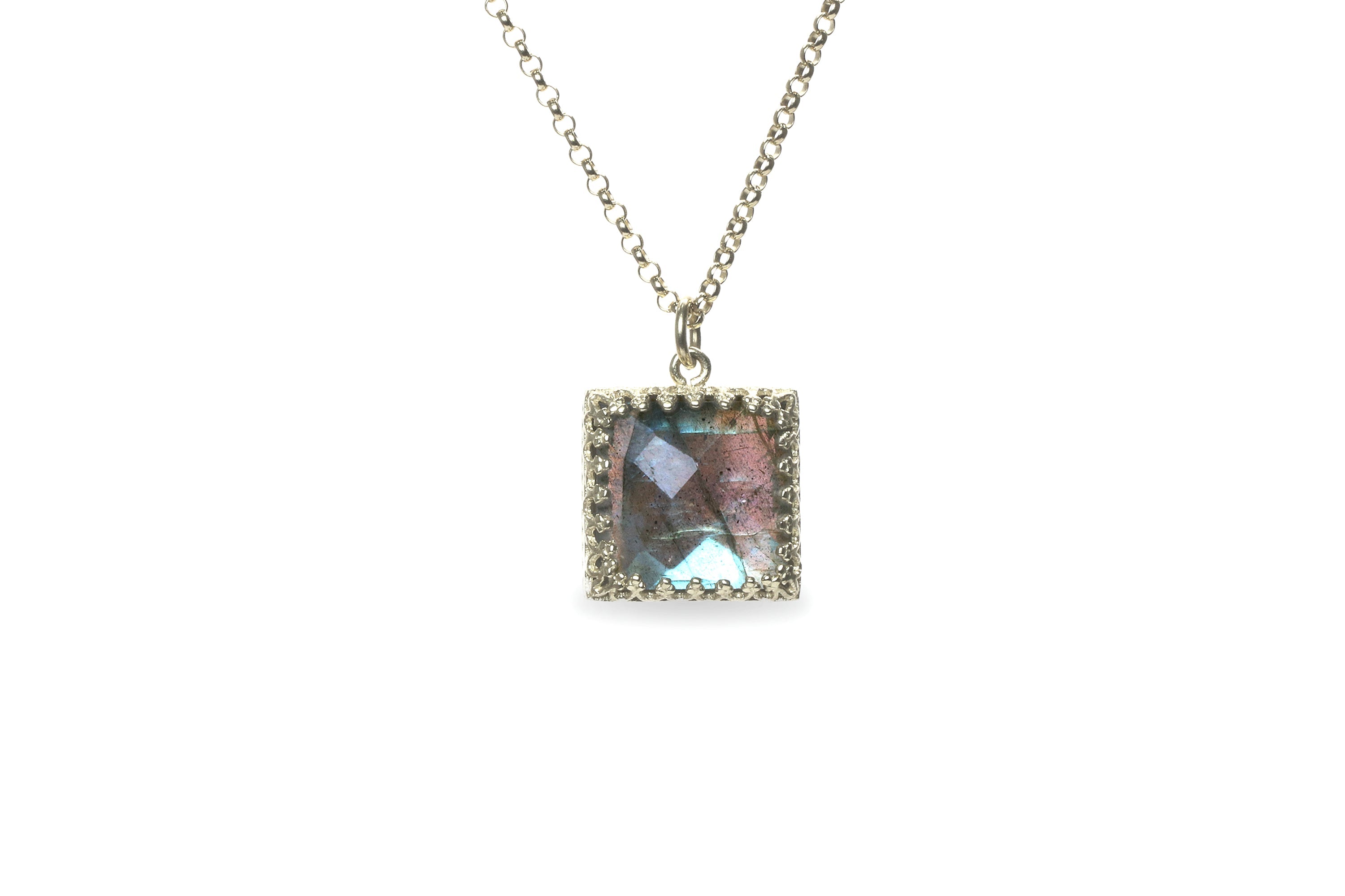 Square Labradorite Pendant Gold Necklace necklaces Anemone Jewelry