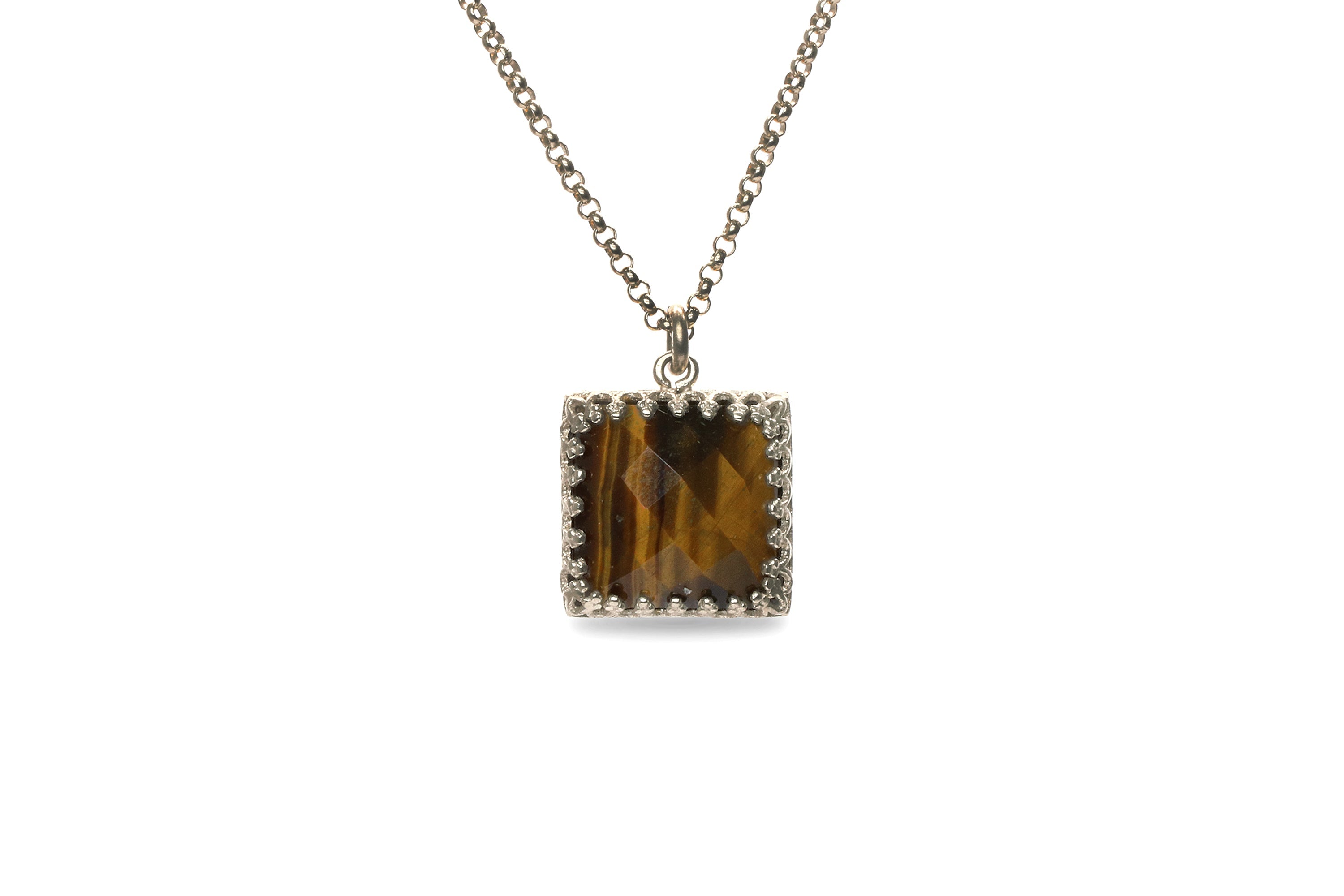 14k Gold Square Cut Tiger Eye Necklace necklaces Anemone Jewelry
