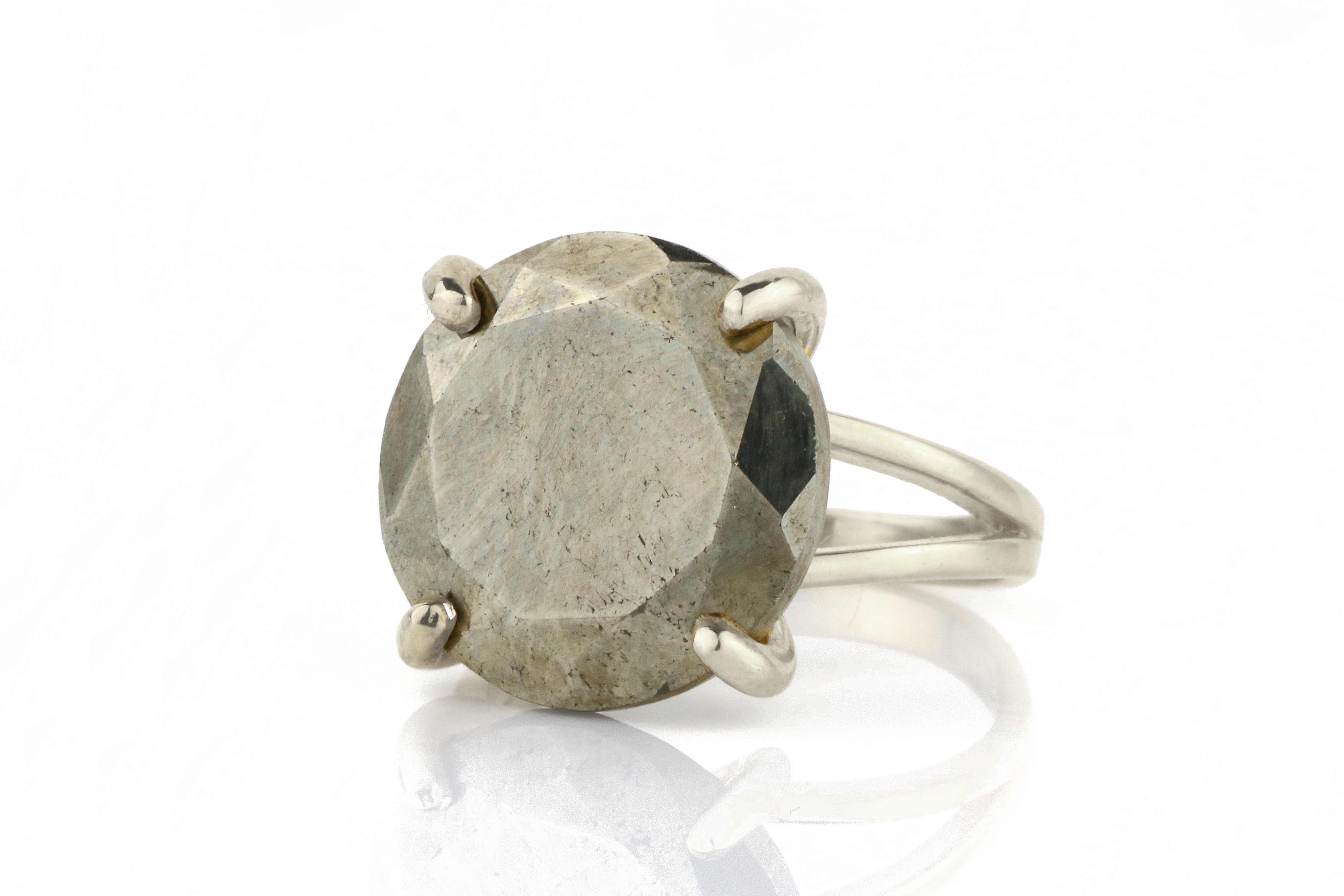 Unique Round Pyrite Stone Ring in Sterling Silver Rings Anemone Jewelry