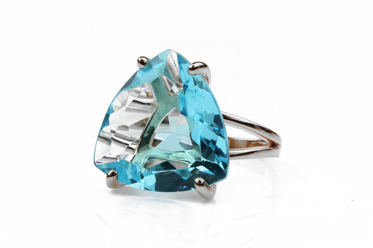 Triangle Blue Topaz Ring in Rhodium Over Silver – Anemone Jewelry