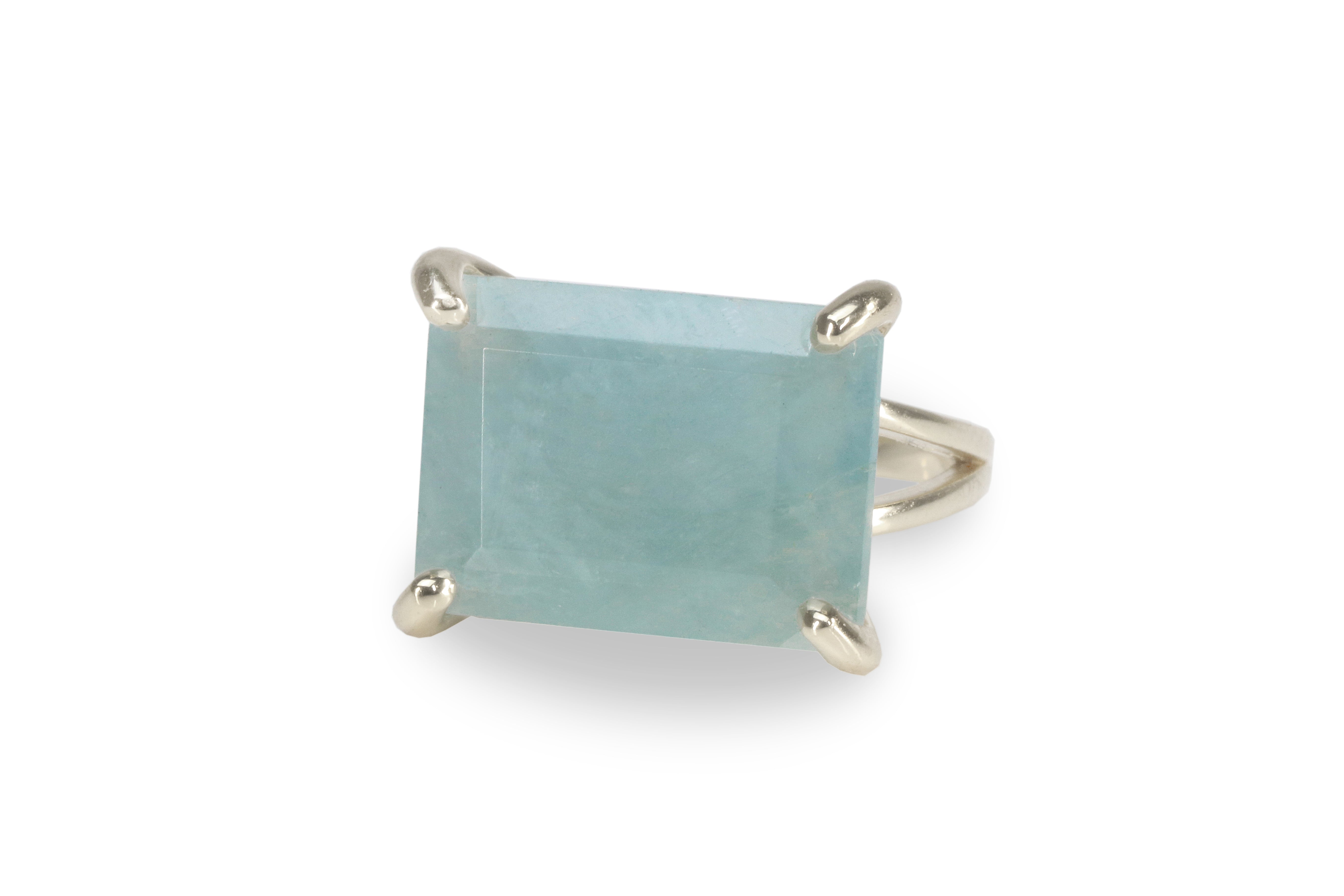 Blue Green Aquamarine Ring in 14k Rose Gold Rings Anemone Jewelry