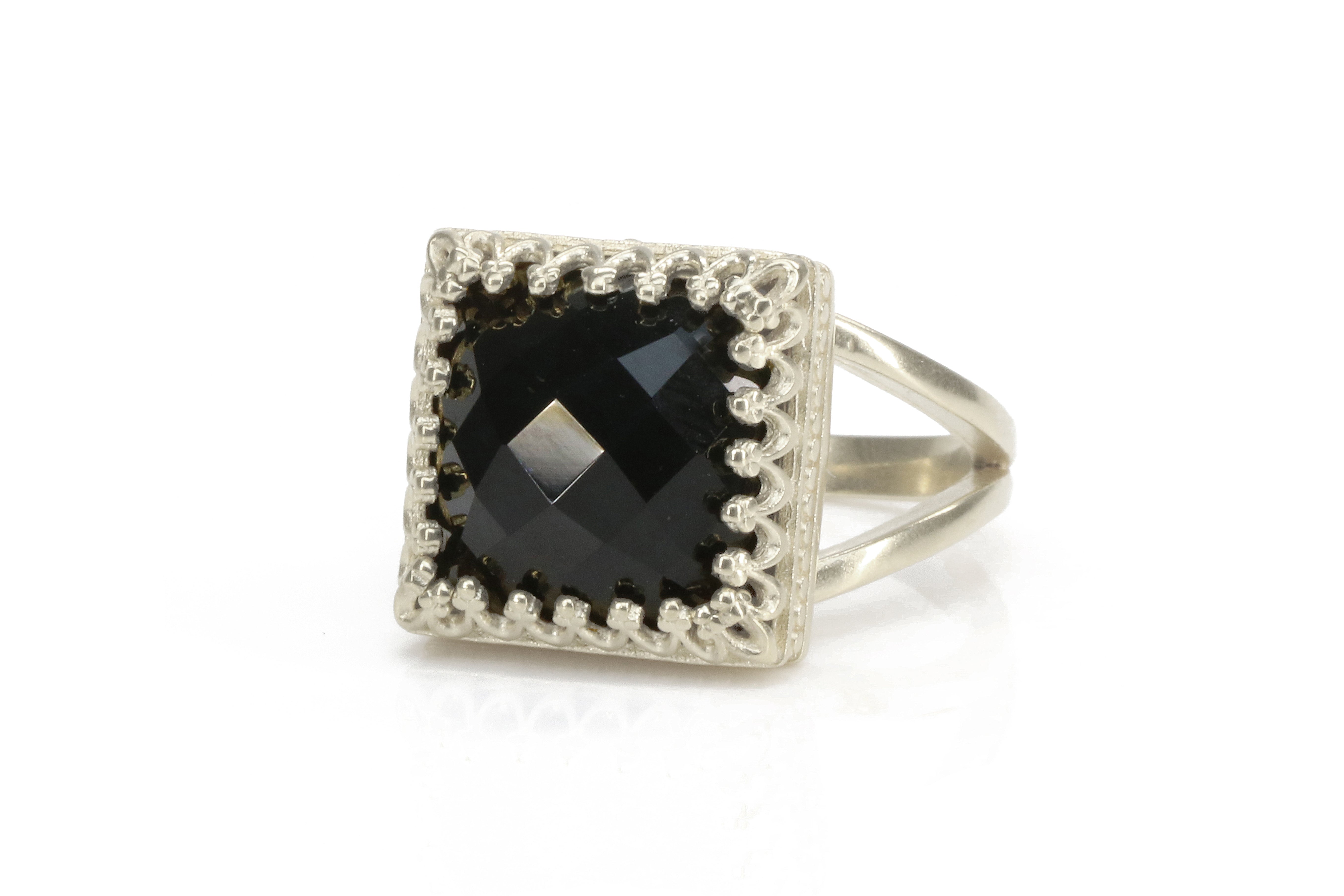 Faceted Black Onyx Ring in 14K Gold-Filled Ring Band Rings Anemone Jewelry