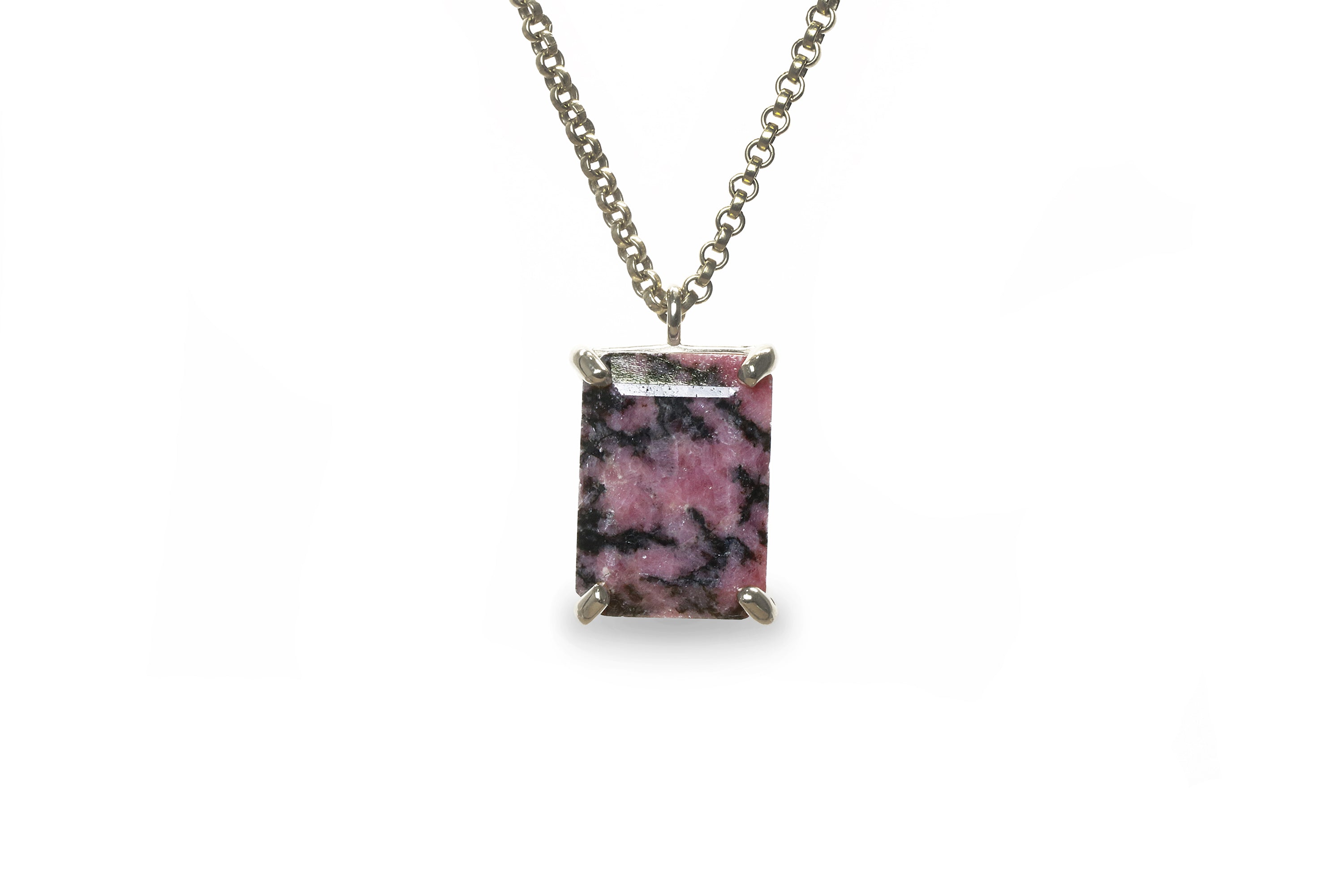 Rectangle Cut Rhodonite Crystal Necklace necklaces Anemone Jewelry