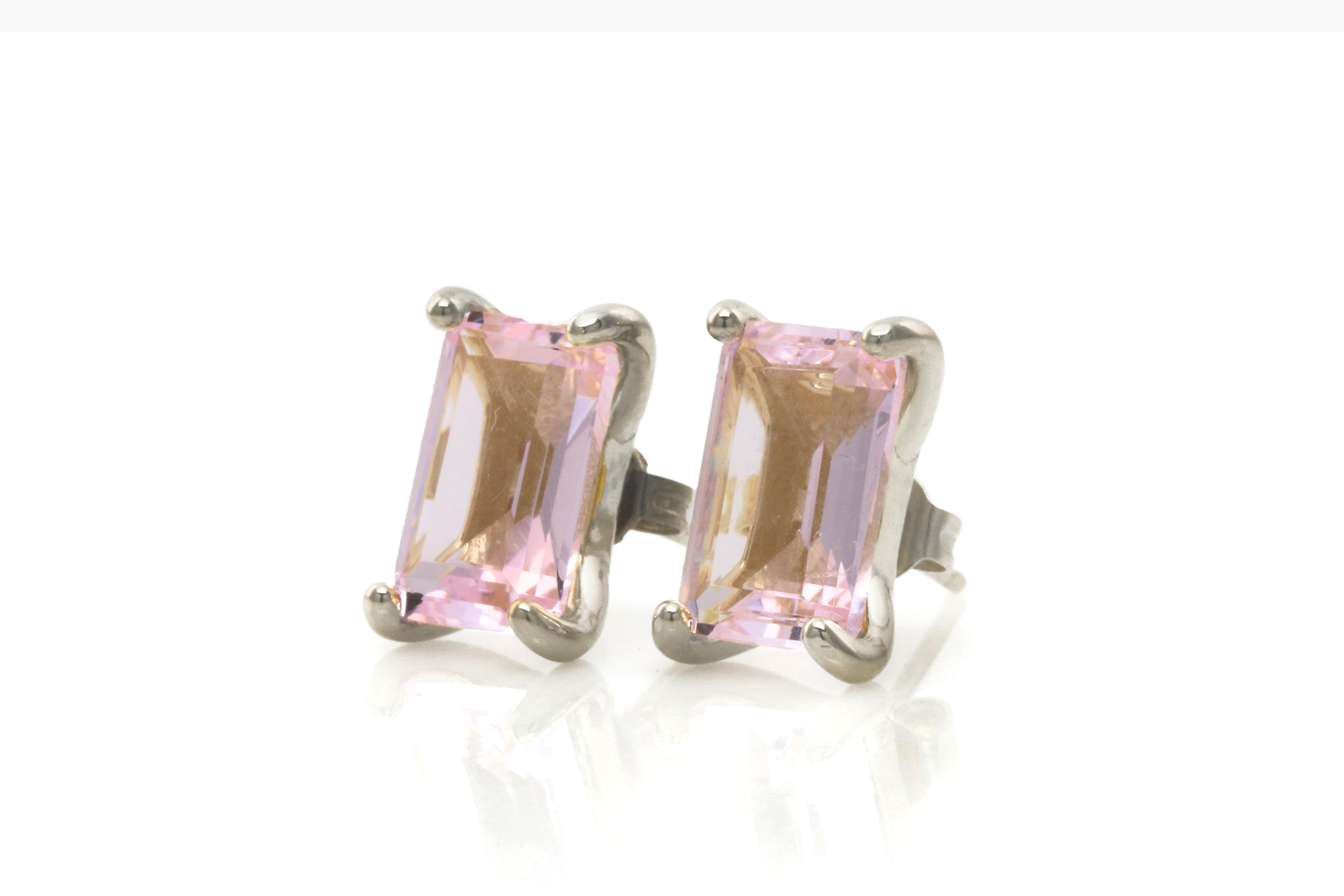 Glam Rectangle Rose Quartz Gold Earrings Earrings Anemone Unique