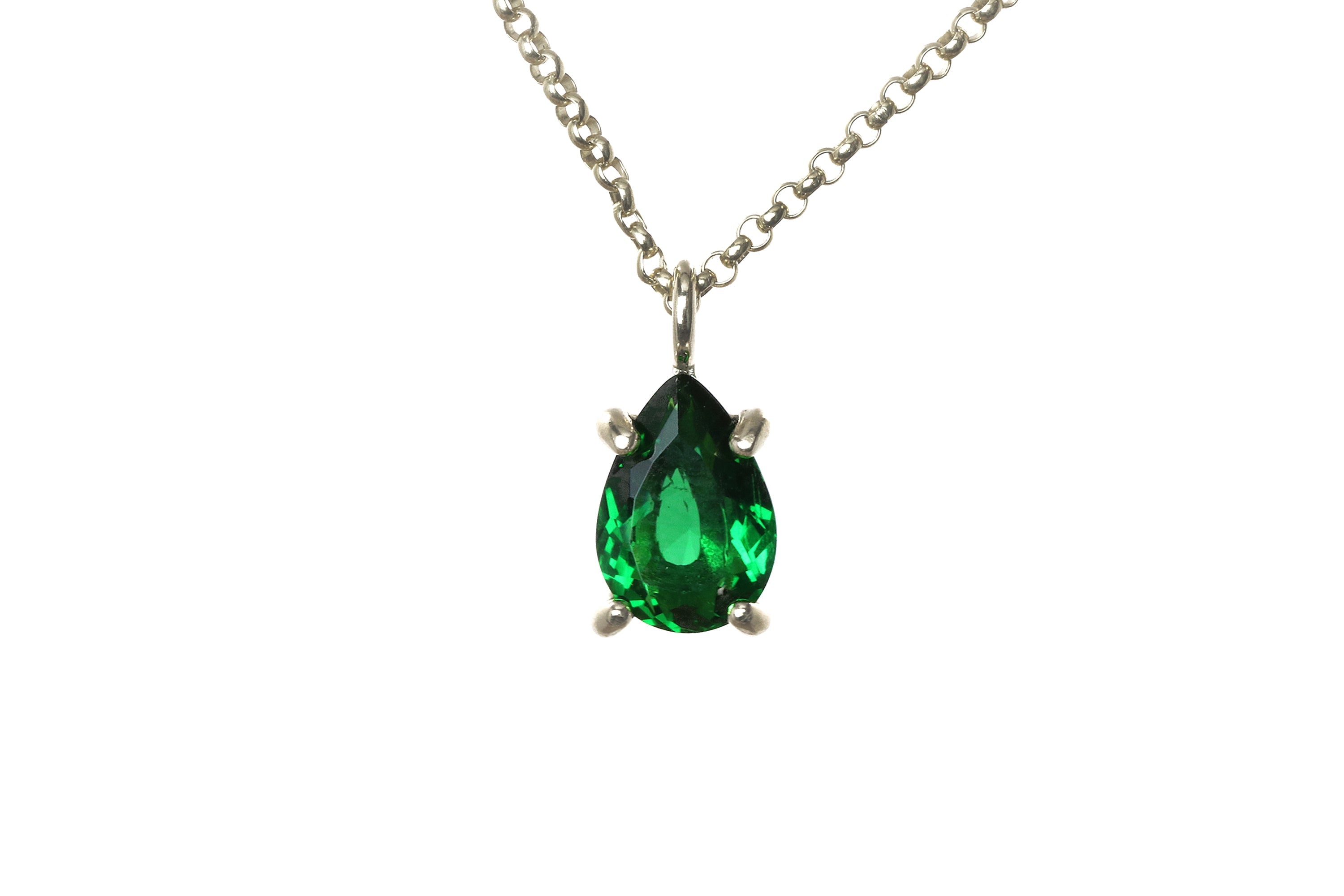 Sterling Silver Pear Emerald Pendant Necklace necklaces Anemone Unique