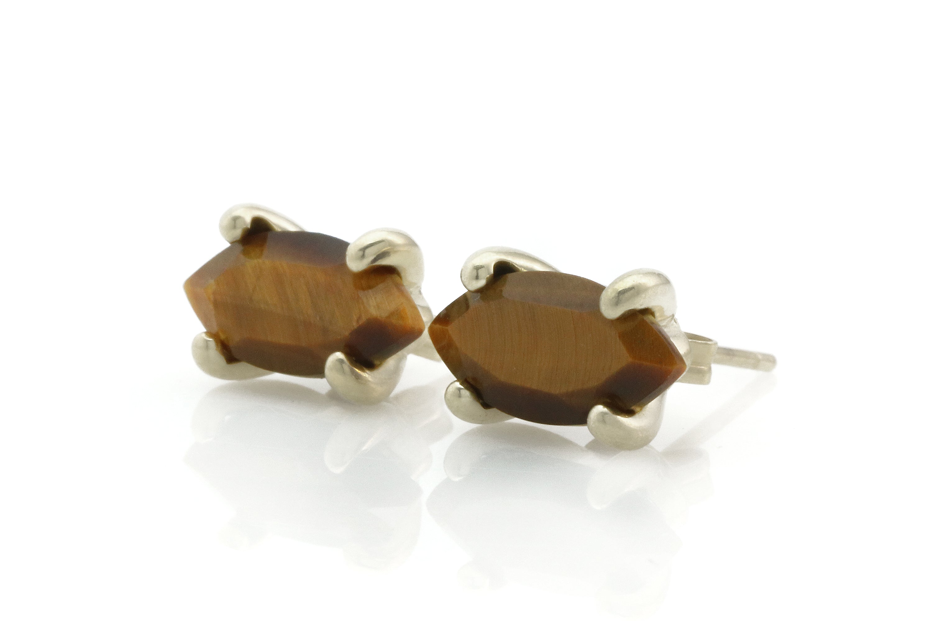 Intriguing Dainty Tiger Eye Stud Earrings in Gold Earrings Anemone Unique