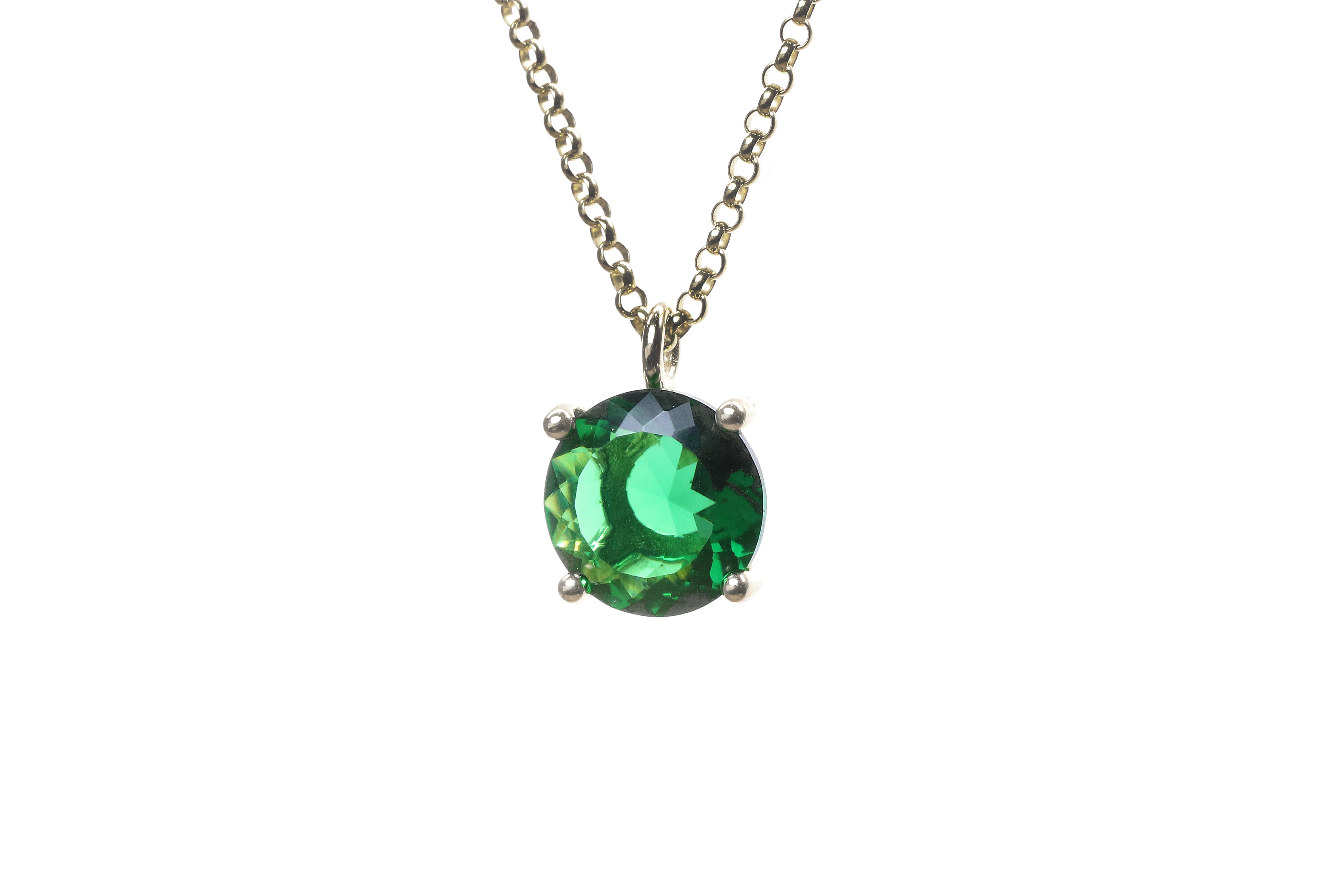 Round Emerald Gold Pendant Necklace necklaces Anemone Unique