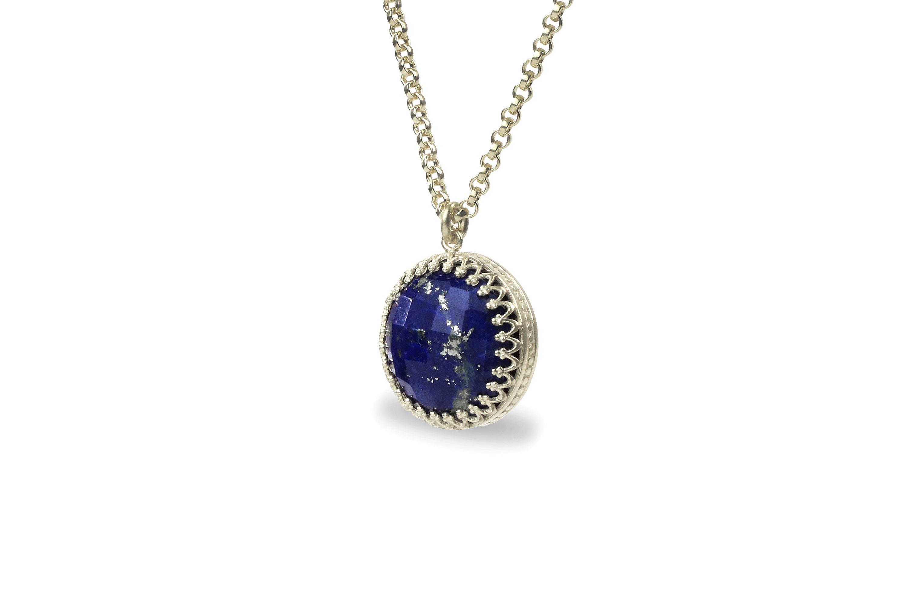 Round Lapis Lazuli Pendant Necklace in 14k Gold necklaces Anemone Jewelry