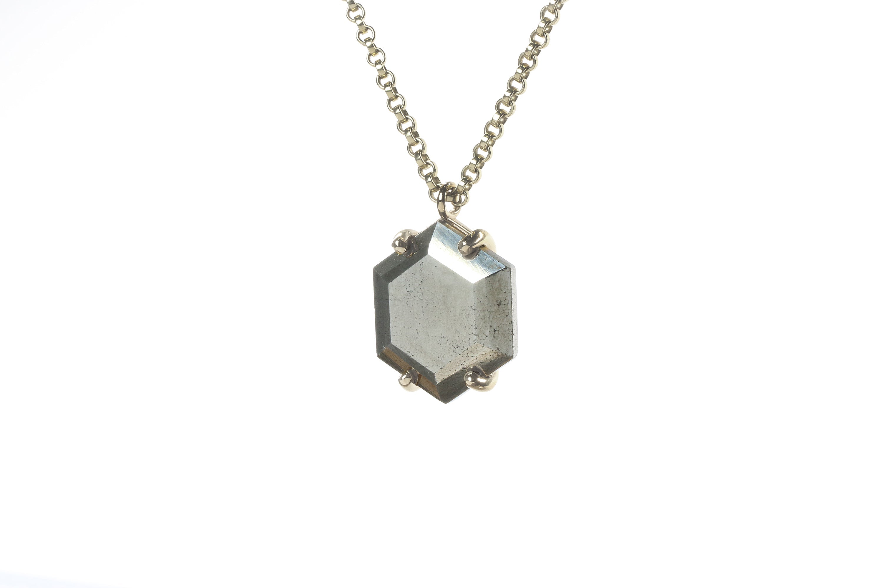 Hexagon Pyrite Statement Necklace in Gold necklaces Anemone Jewelry