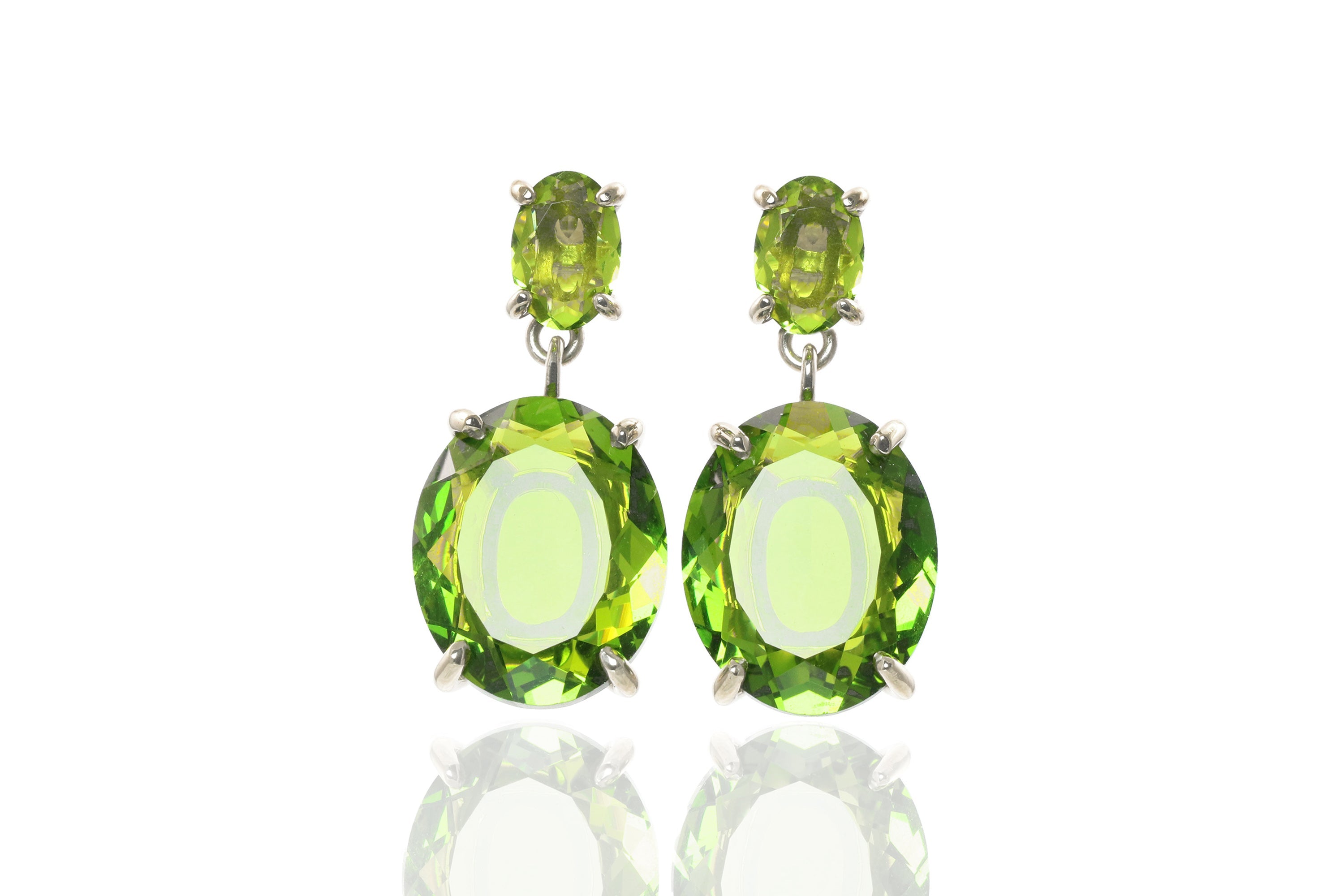 Oval Double Stone Peridot Gold Dangle Earrings Earrings Anemone Jewelry