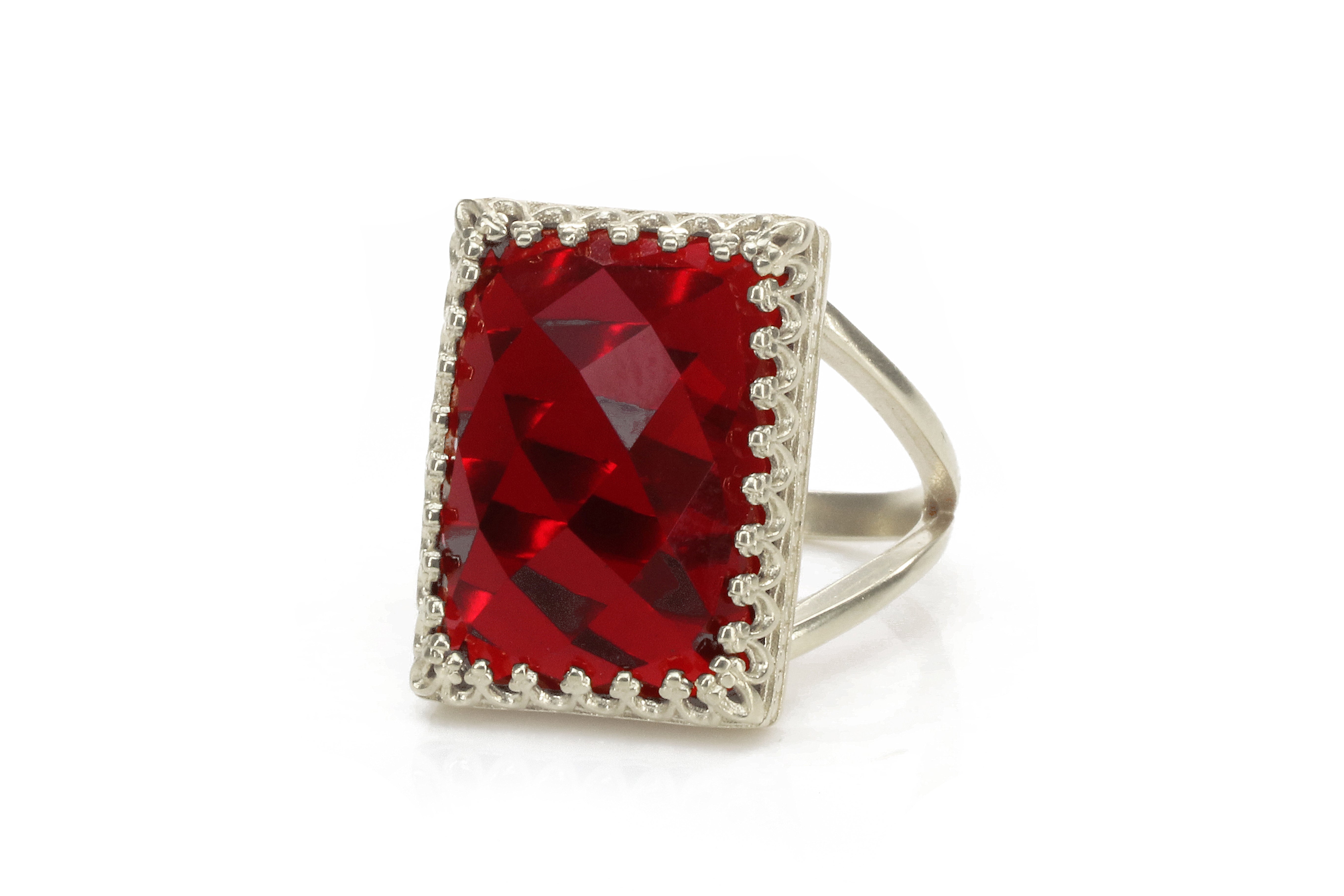 Rectangle Garnet Ring in 925 Sterling Silver Rings Anemone Jewelry