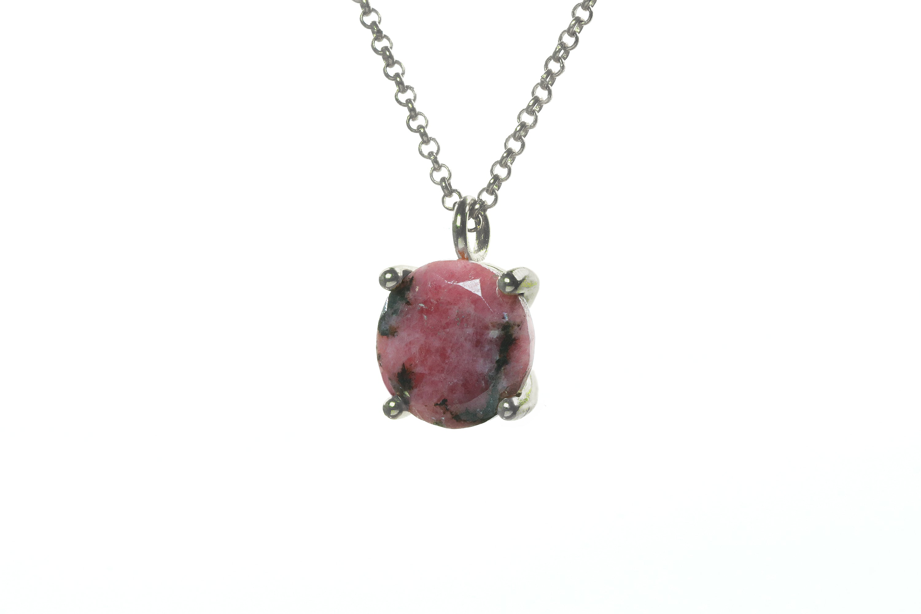 Pink Rhodonite Crystal Gold Necklace necklaces Anemone Unique