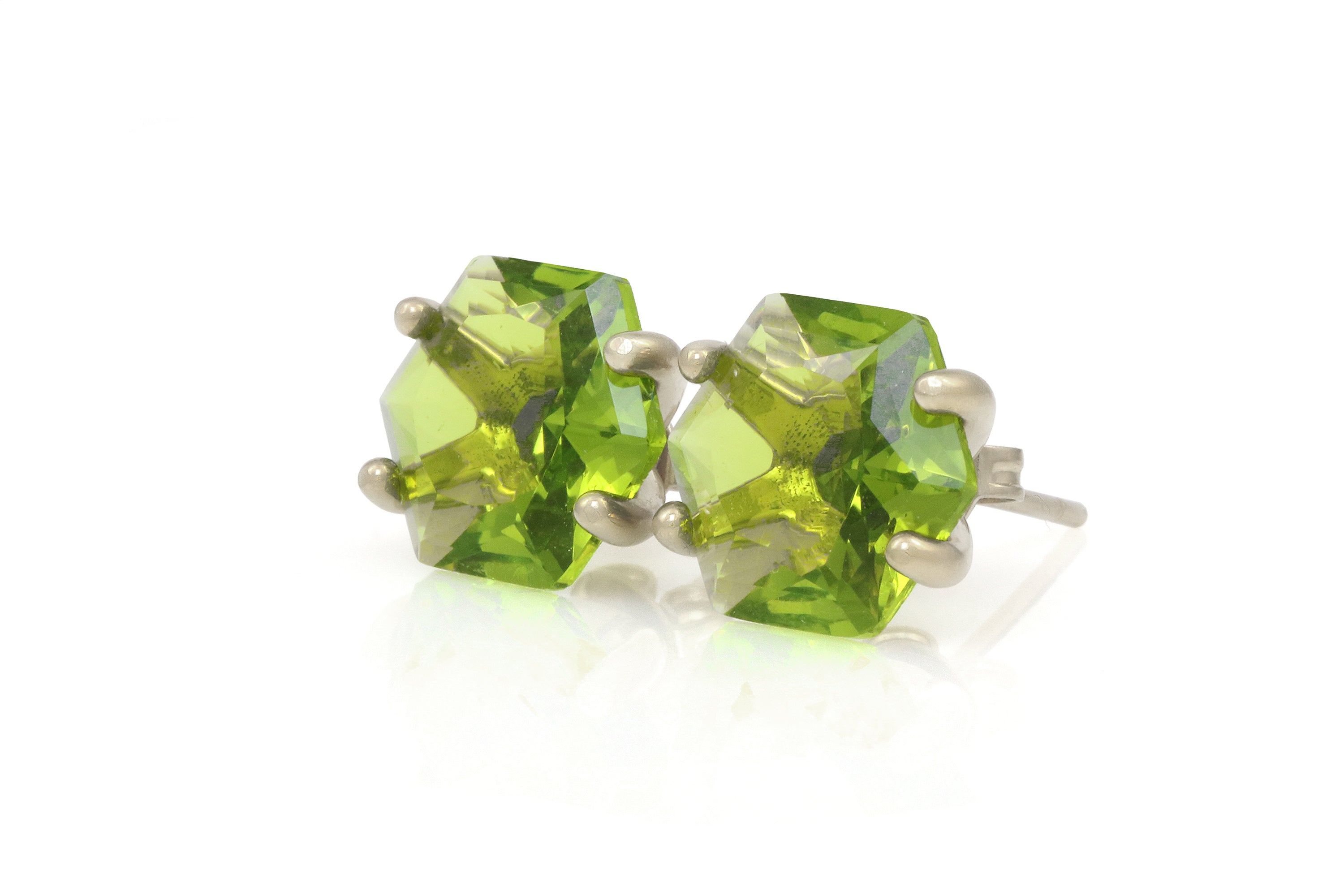 Hexagon Peridot Gold Stud Earrings Earrings Anemone Unique